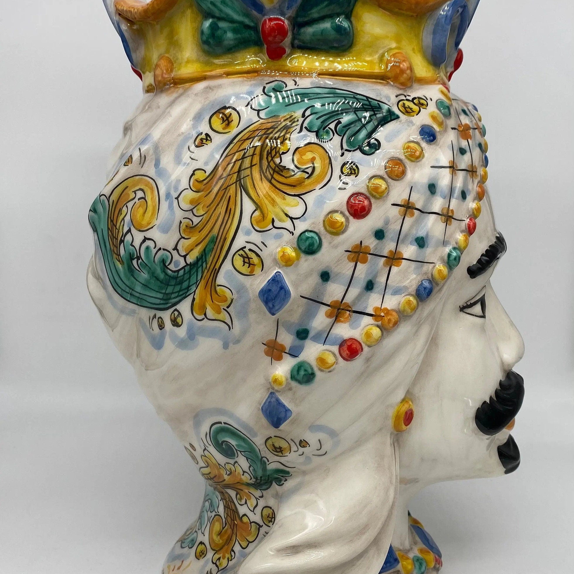 Teste di Moro Saturno Ceramica Caltagirone cm H.37 L.22 Artigianale Decoro Siciliano DD CERAMICHE SICILIANE