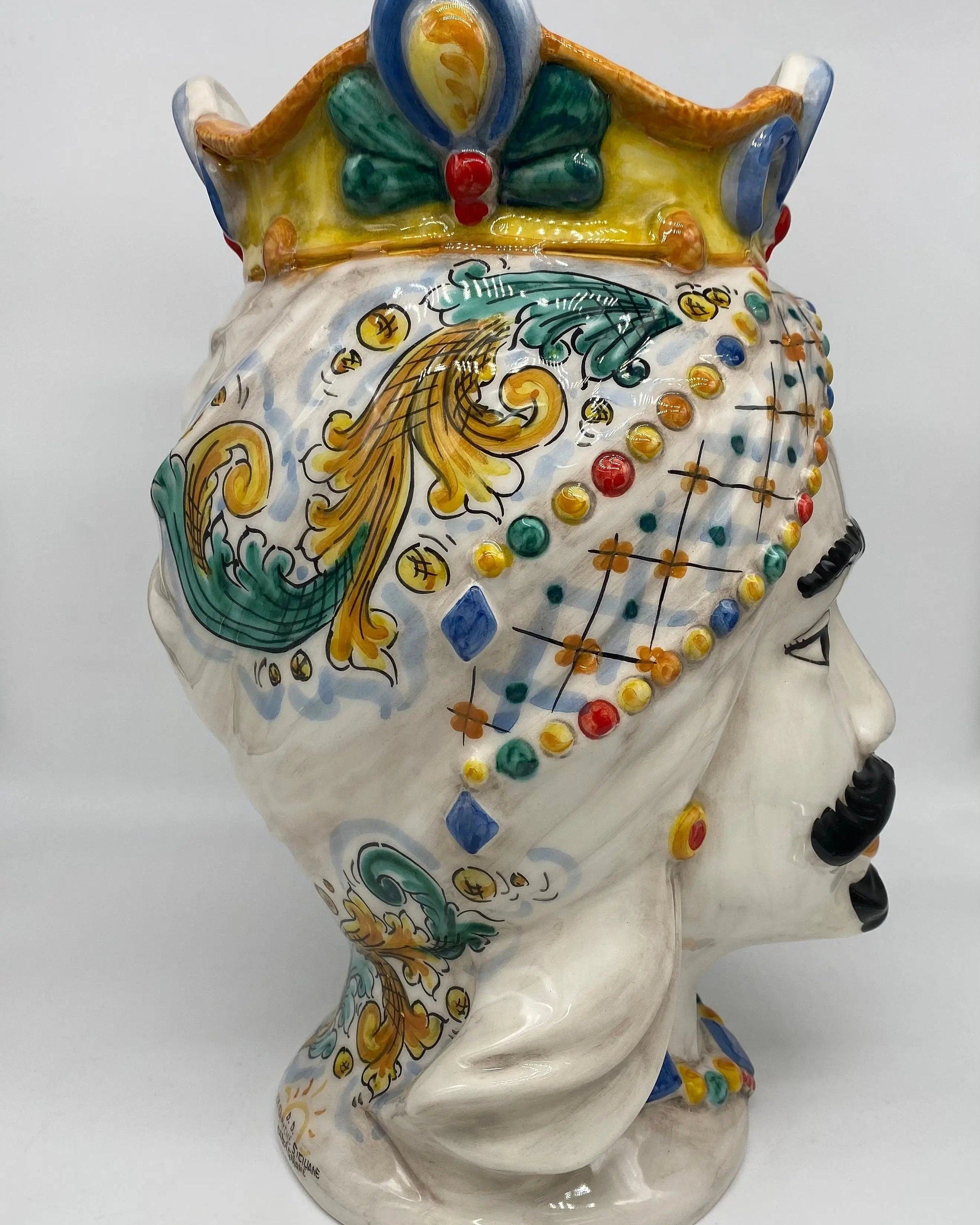 Teste di Moro Saturno Ceramica Caltagirone cm H.37 L.22 Artigianale Decoro Siciliano DD CERAMICHE SICILIANE