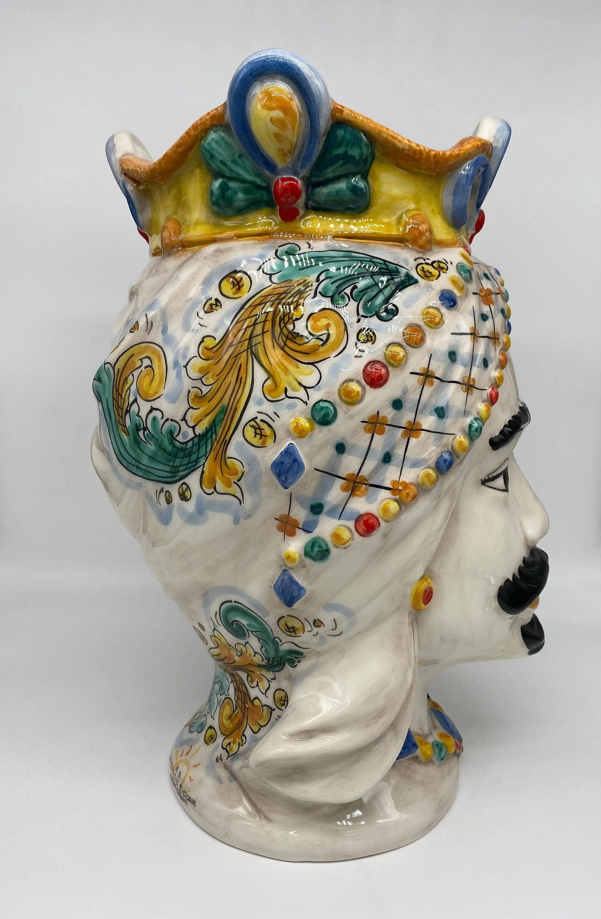 Teste di Moro Saturno Ceramica Caltagirone cm H.37 L.22 Artigianale Decoro Siciliano DD CERAMICHE SICILIANE