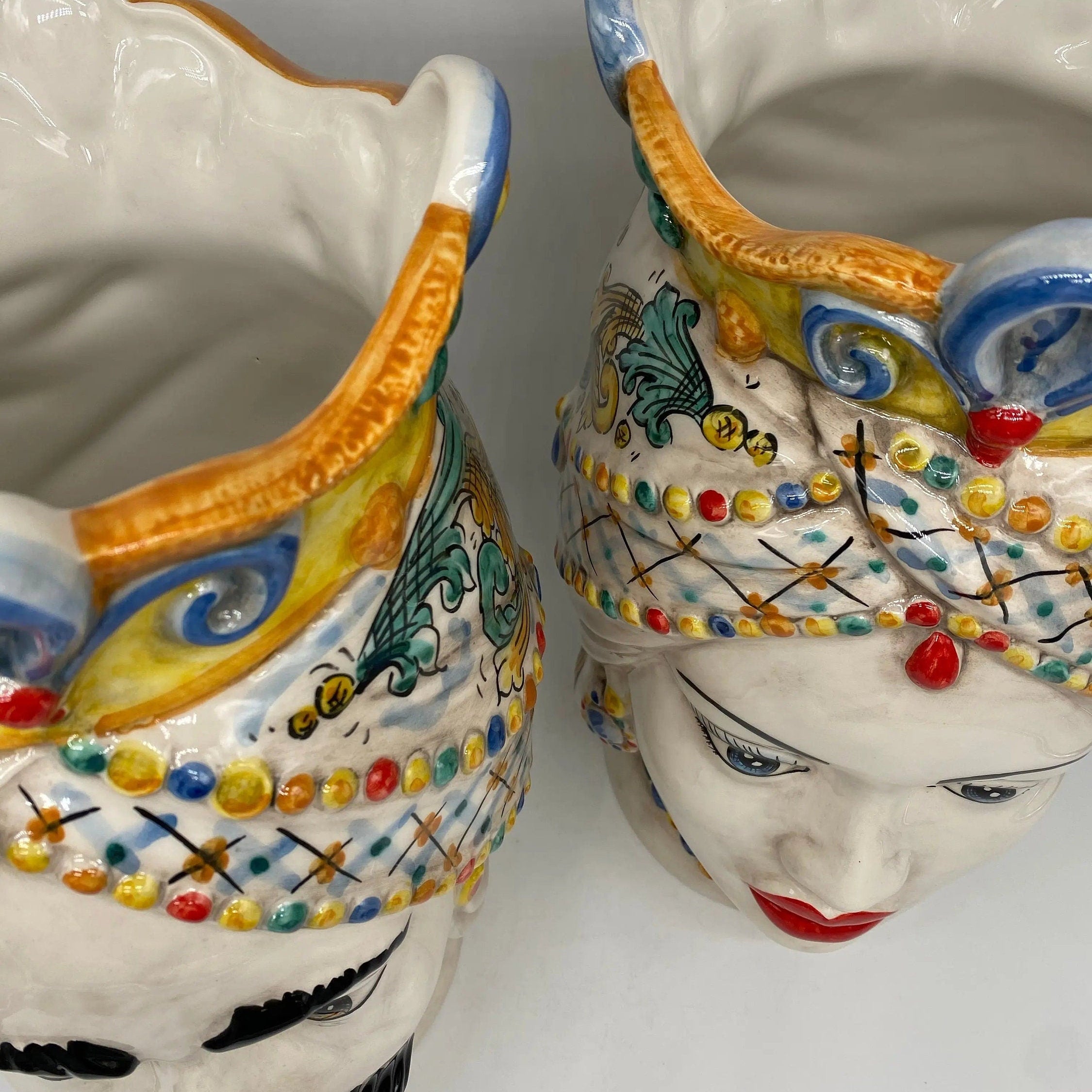 Teste di Moro Saturno Ceramica Caltagirone cm H.37 L.22 Artigianale Decoro Siciliano DD CERAMICHE SICILIANE