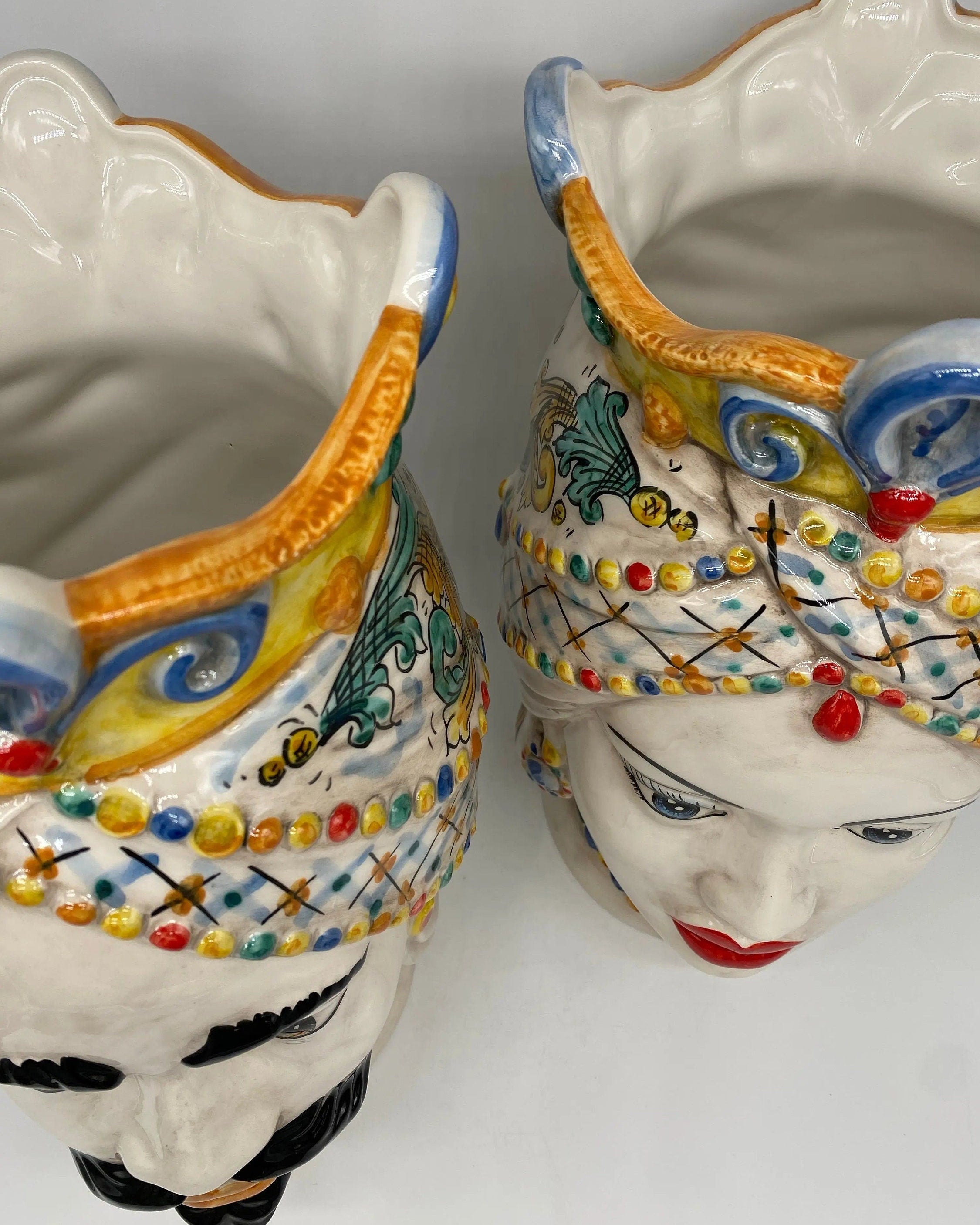 Teste di Moro Saturno Ceramica Caltagirone cm H.37 L.22 Artigianale Decoro Siciliano DD CERAMICHE SICILIANE