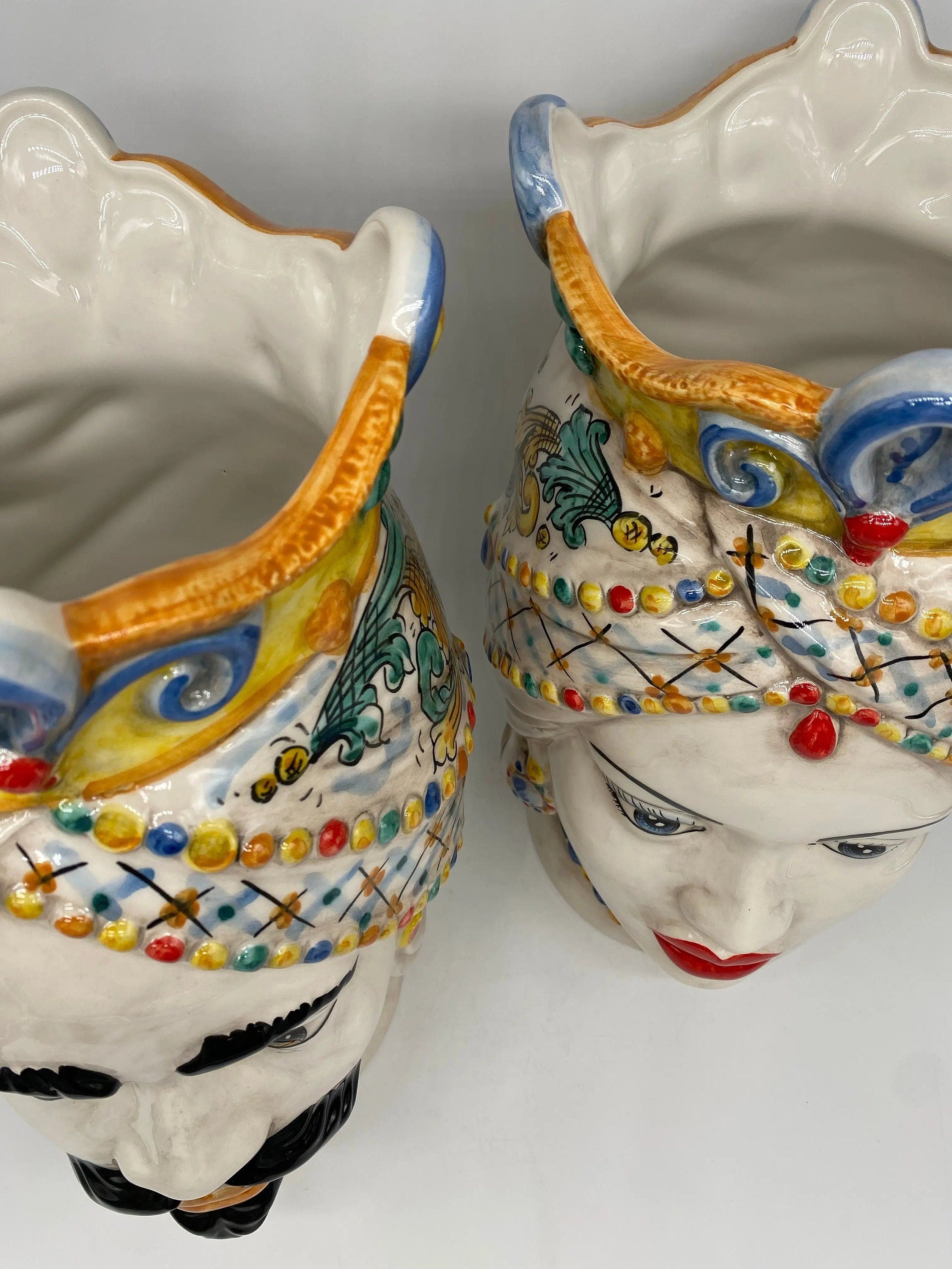 Teste di Moro Saturno Ceramica Caltagirone cm H.37 L.22 Artigianale Decoro Siciliano DD CERAMICHE SICILIANE