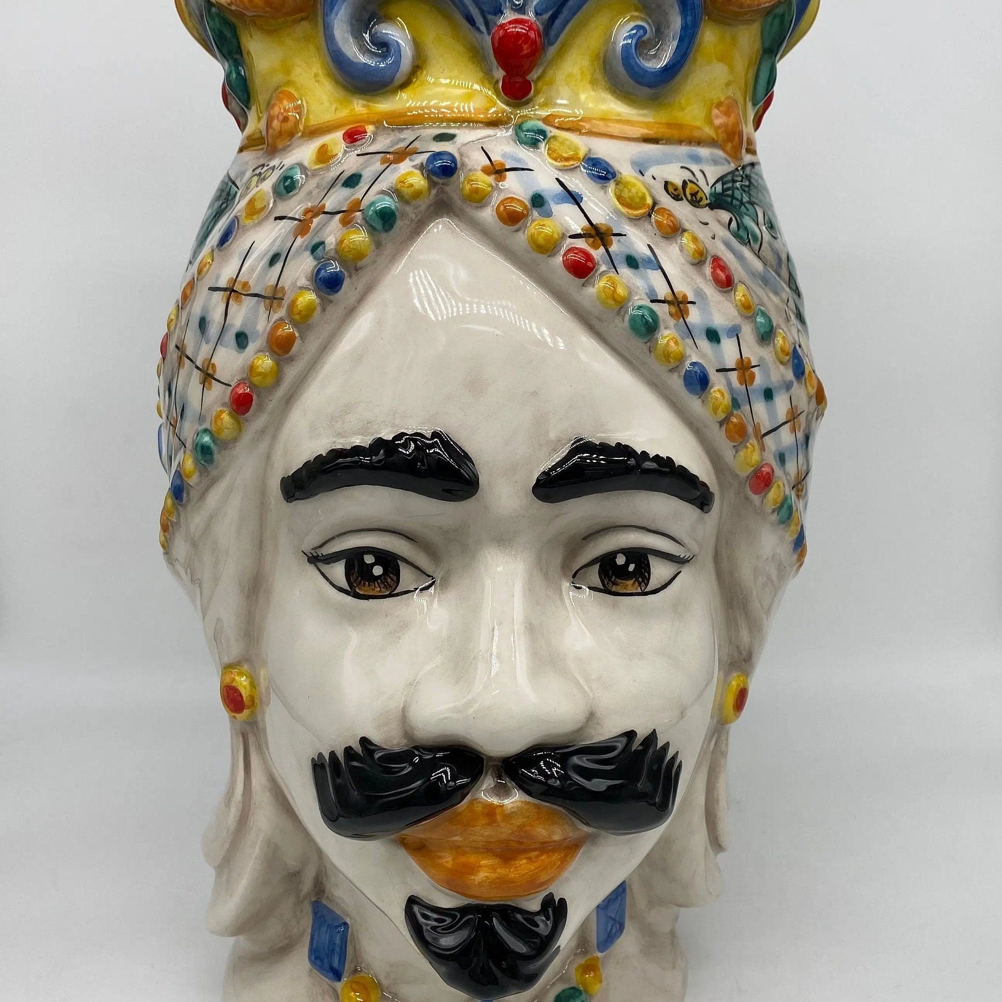 Teste di Moro Saturno Ceramica Caltagirone cm H.37 L.22 Artigianale Decoro Siciliano DD CERAMICHE SICILIANE