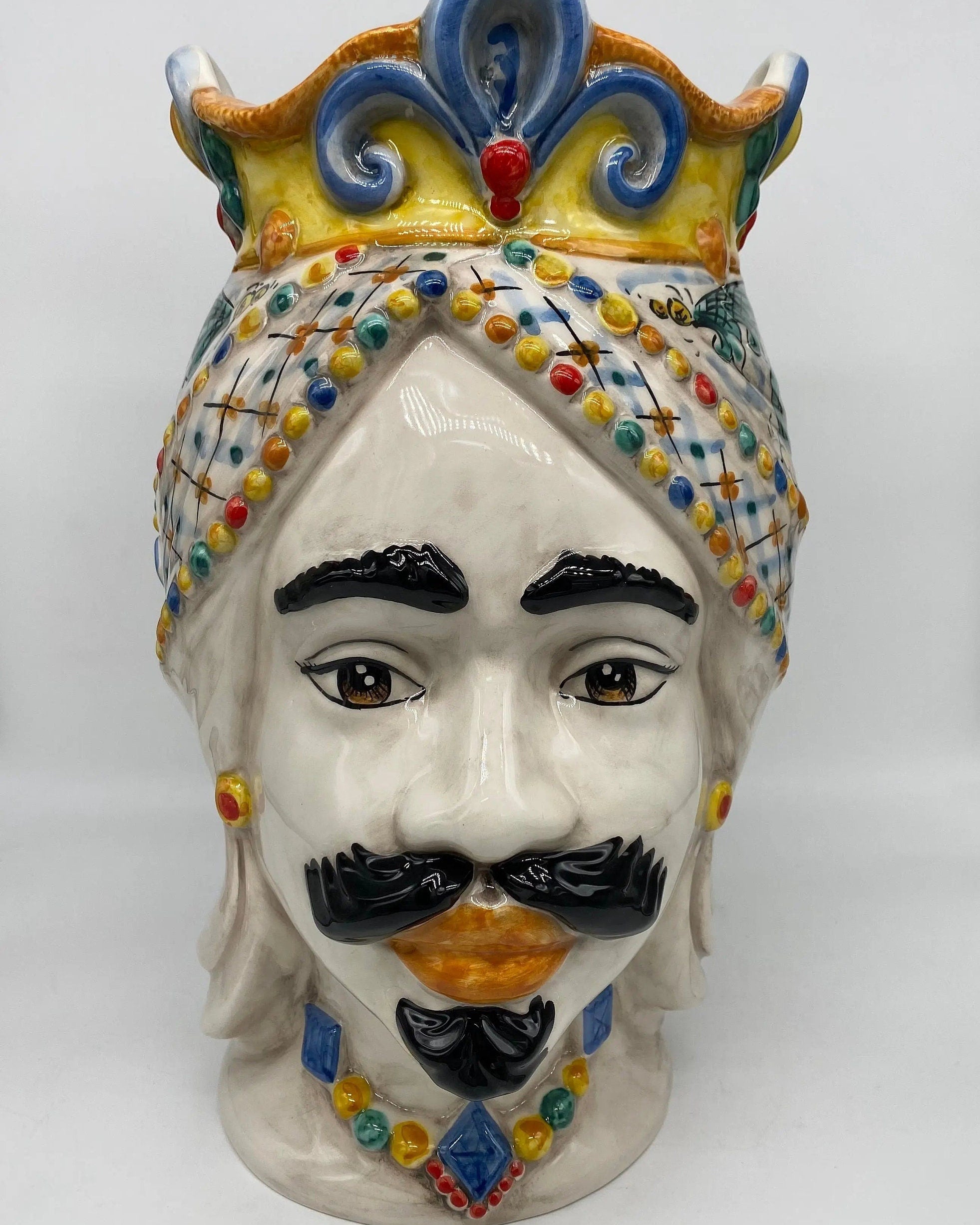 Teste di Moro Saturno Ceramica Caltagirone cm H.37 L.22 Artigianale Decoro Siciliano DD CERAMICHE SICILIANE