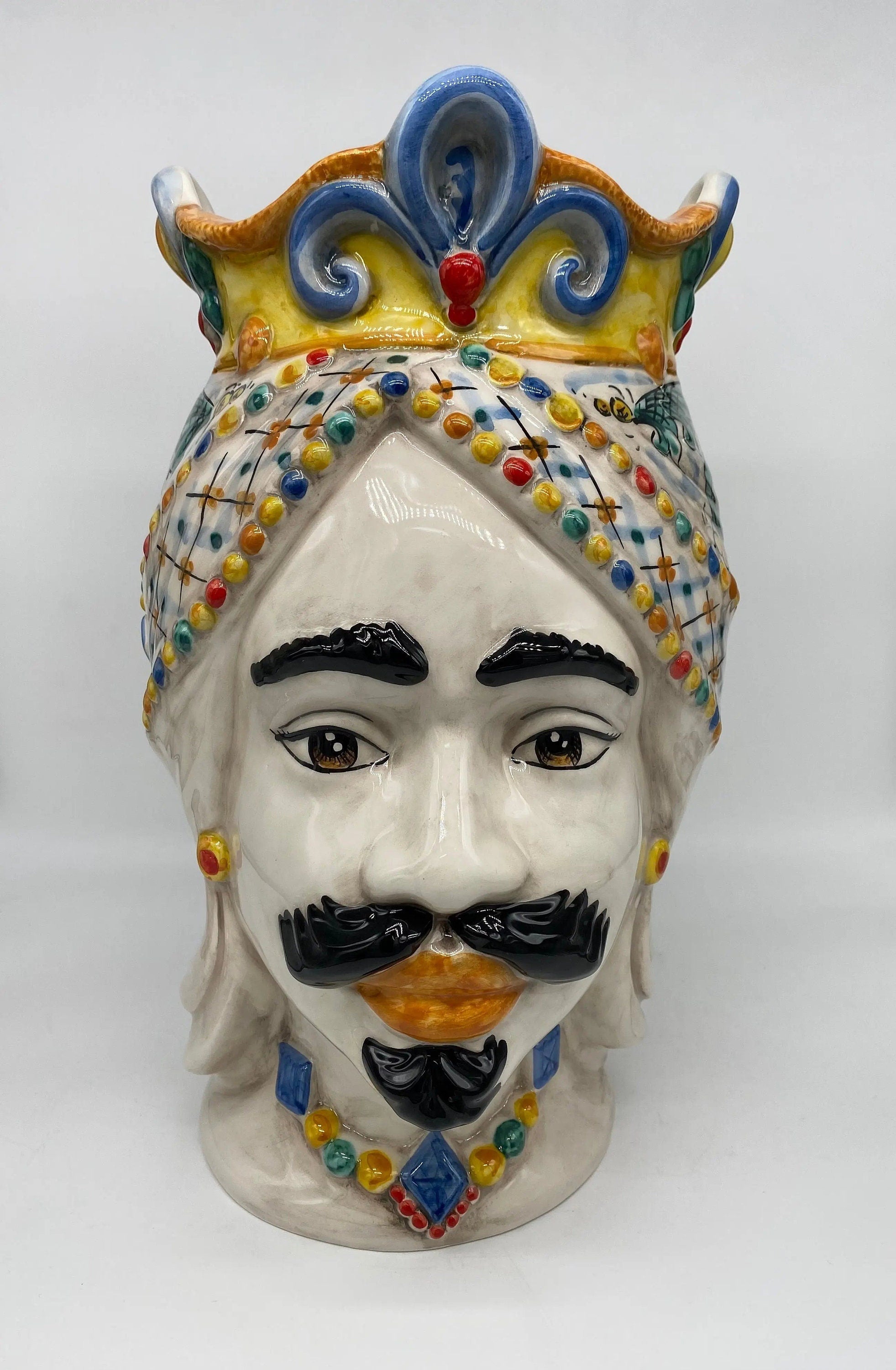 Teste di Moro Saturno Ceramica Caltagirone cm H.37 L.22 Artigianale Decoro Siciliano DD CERAMICHE SICILIANE