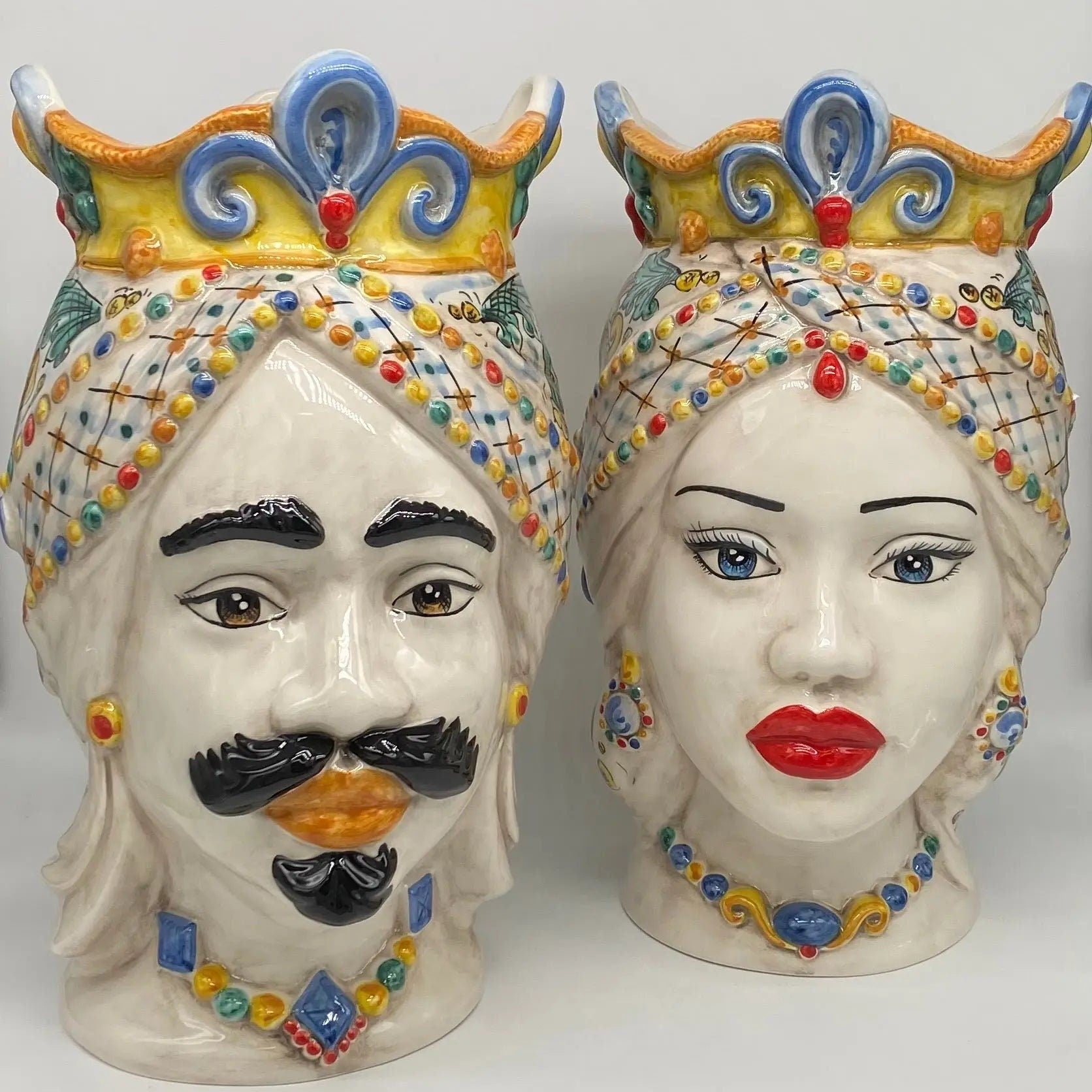 Teste di Moro Saturno Ceramica Caltagirone cm H.37 L.22 Artigianale Decoro Siciliano DD CERAMICHE SICILIANE