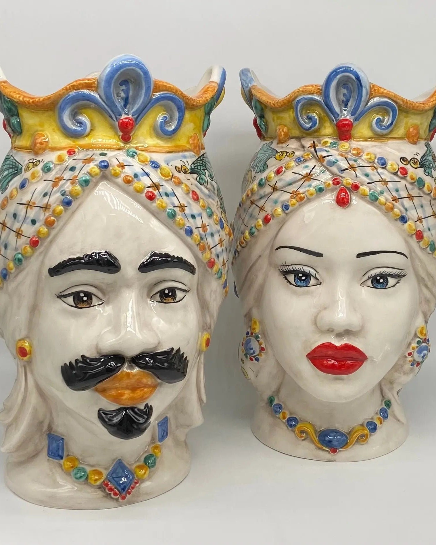 Teste di Moro Saturno Ceramica Caltagirone cm H.37 L.22 Artigianale Decoro Siciliano DD CERAMICHE SICILIANE