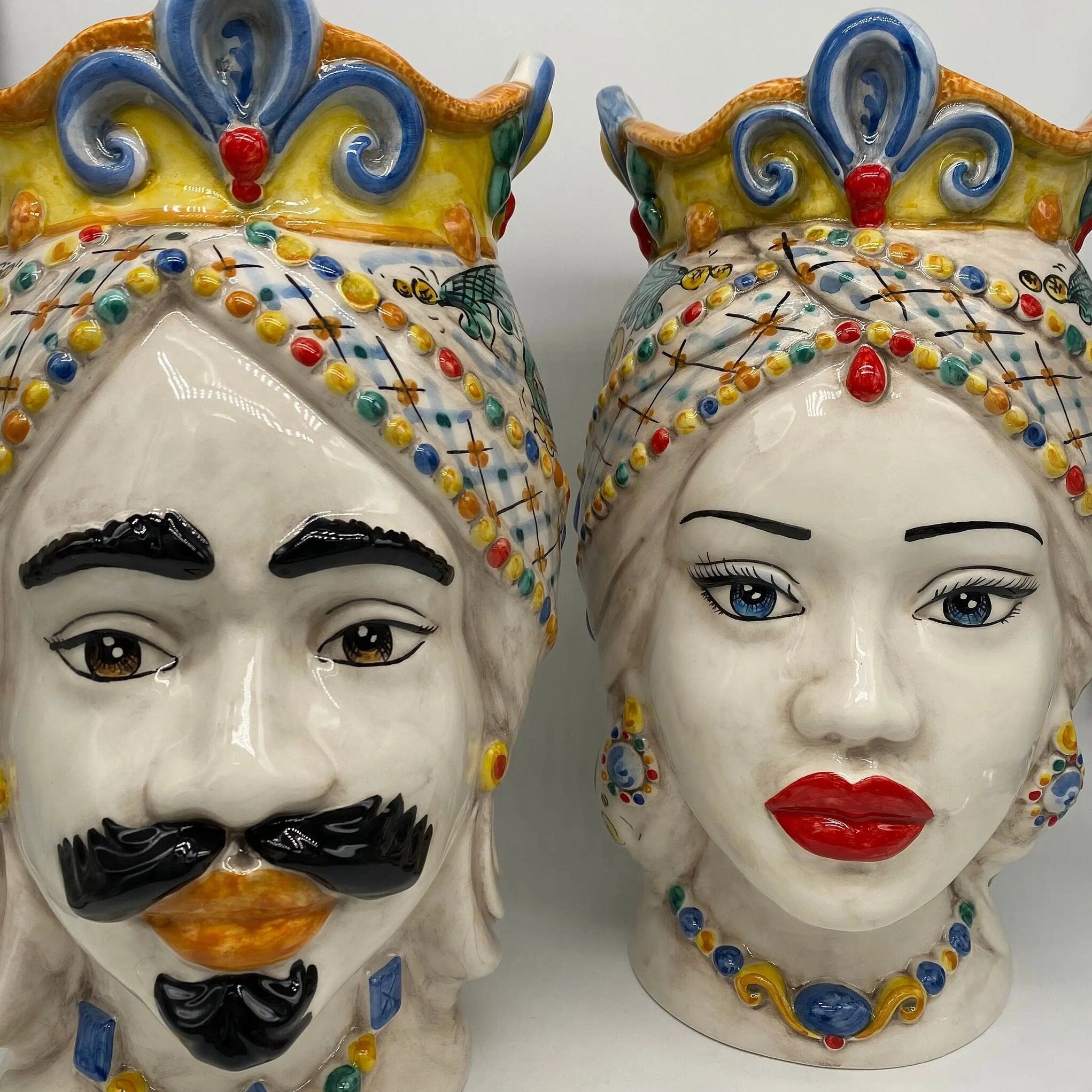 Teste di Moro Saturno Ceramica Caltagirone cm H.37 L.22 Artigianale Decoro Siciliano DD CERAMICHE SICILIANE