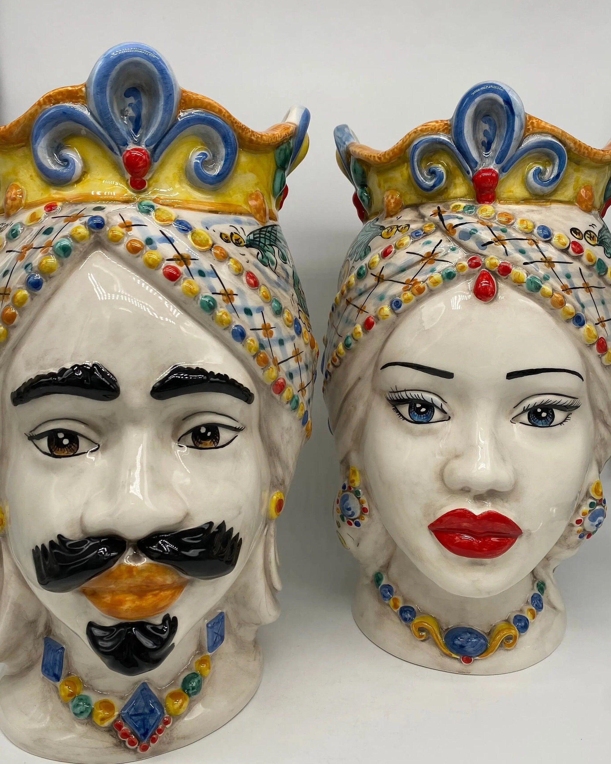 Teste di Moro Saturno Ceramica Caltagirone cm H.37 L.22 Artigianale Decoro Siciliano DD CERAMICHE SICILIANE