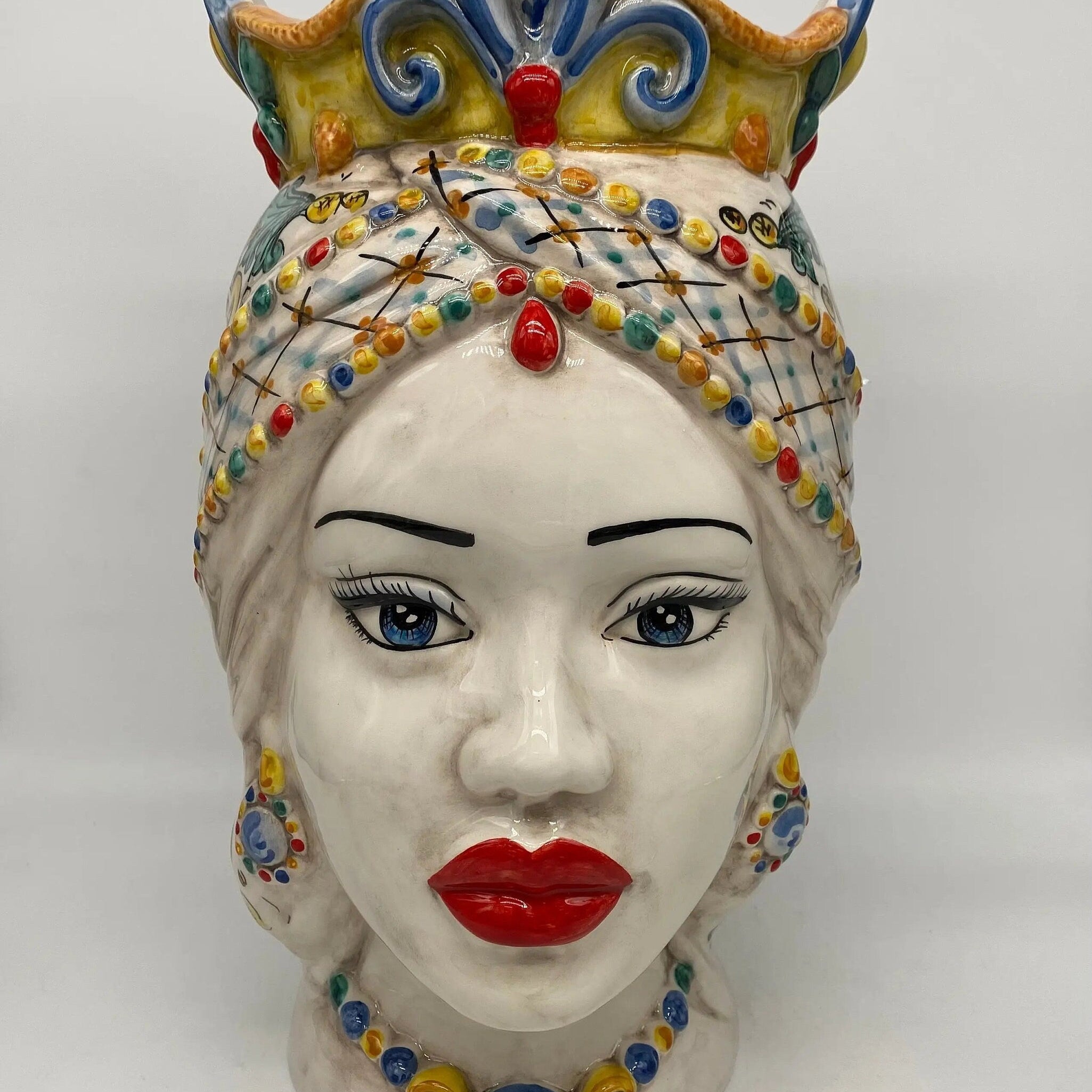 Teste di Moro Saturno Ceramica Caltagirone cm H.37 L.22 Artigianale Decoro Siciliano DD CERAMICHE SICILIANE