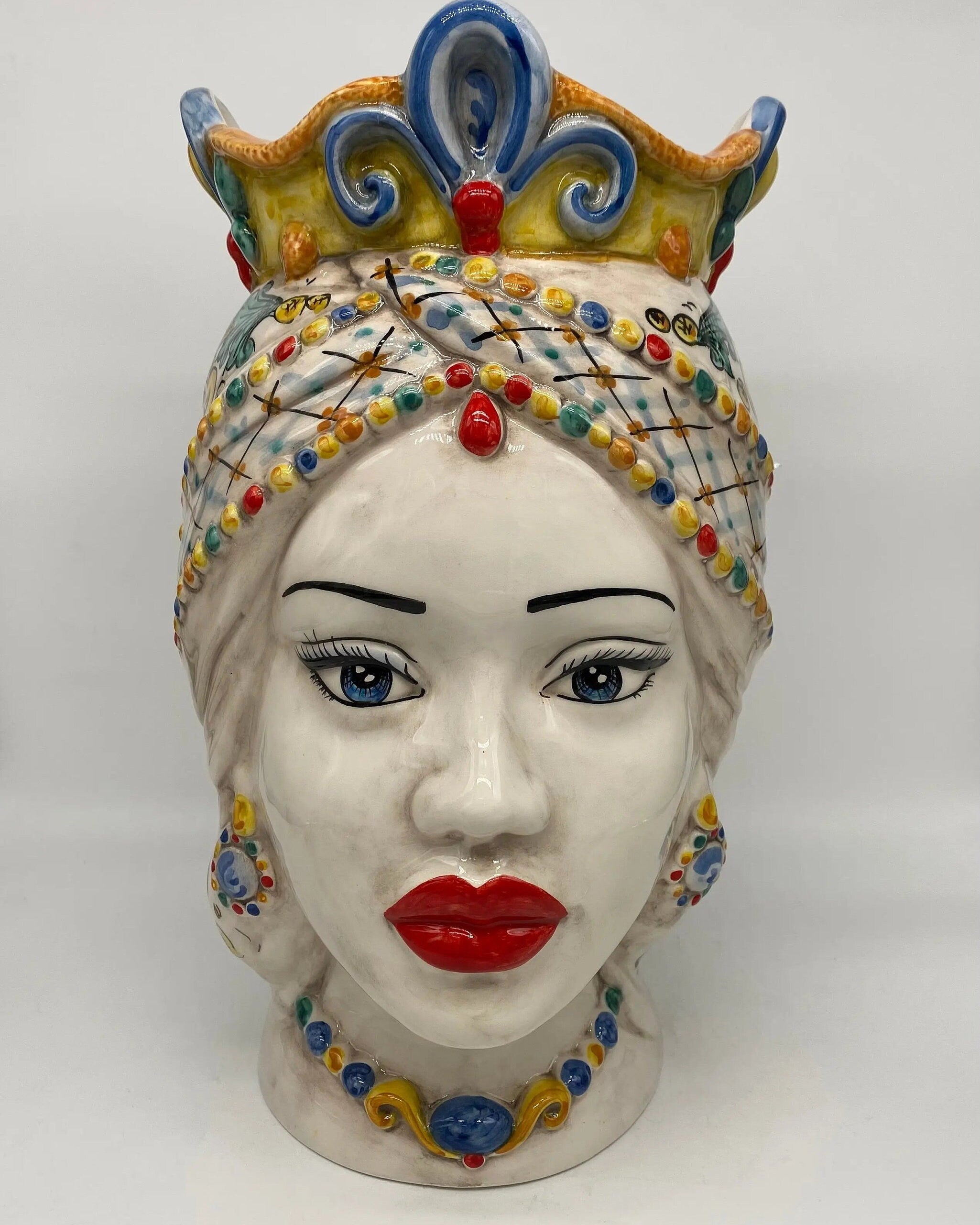 Teste di Moro Saturno Ceramica Caltagirone cm H.37 L.22 Artigianale Decoro Siciliano DD CERAMICHE SICILIANE