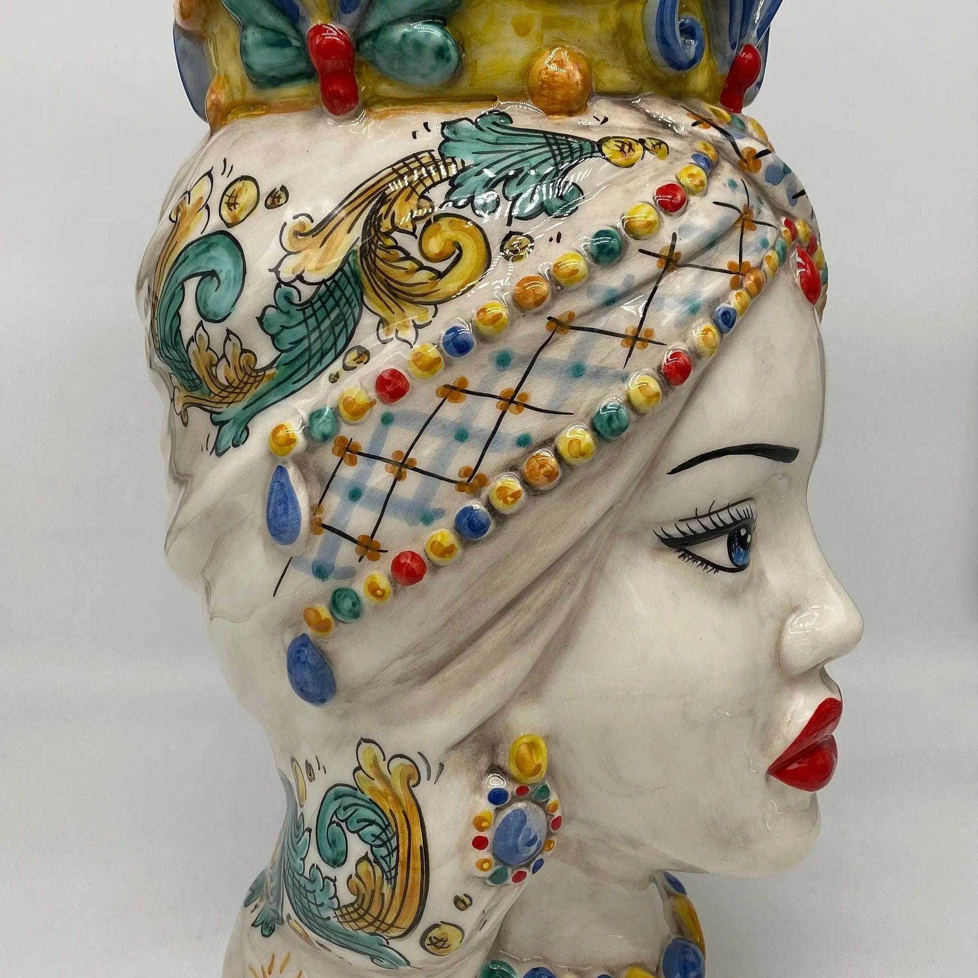 Teste di Moro Saturno Ceramica Caltagirone cm H.37 L.22 Artigianale Decoro Siciliano DD CERAMICHE SICILIANE