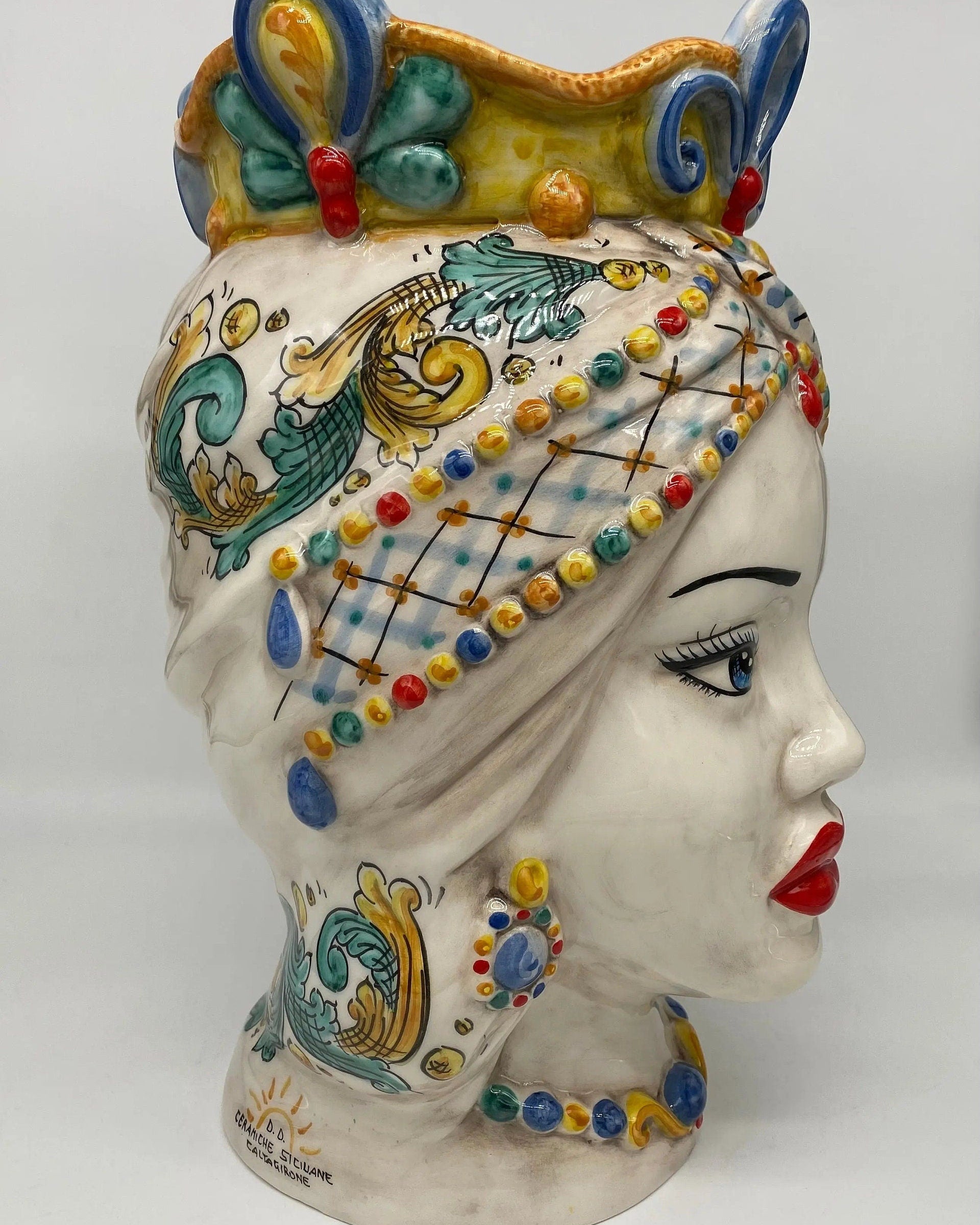 Teste di Moro Saturno Ceramica Caltagirone cm H.37 L.22 Artigianale Decoro Siciliano DD CERAMICHE SICILIANE