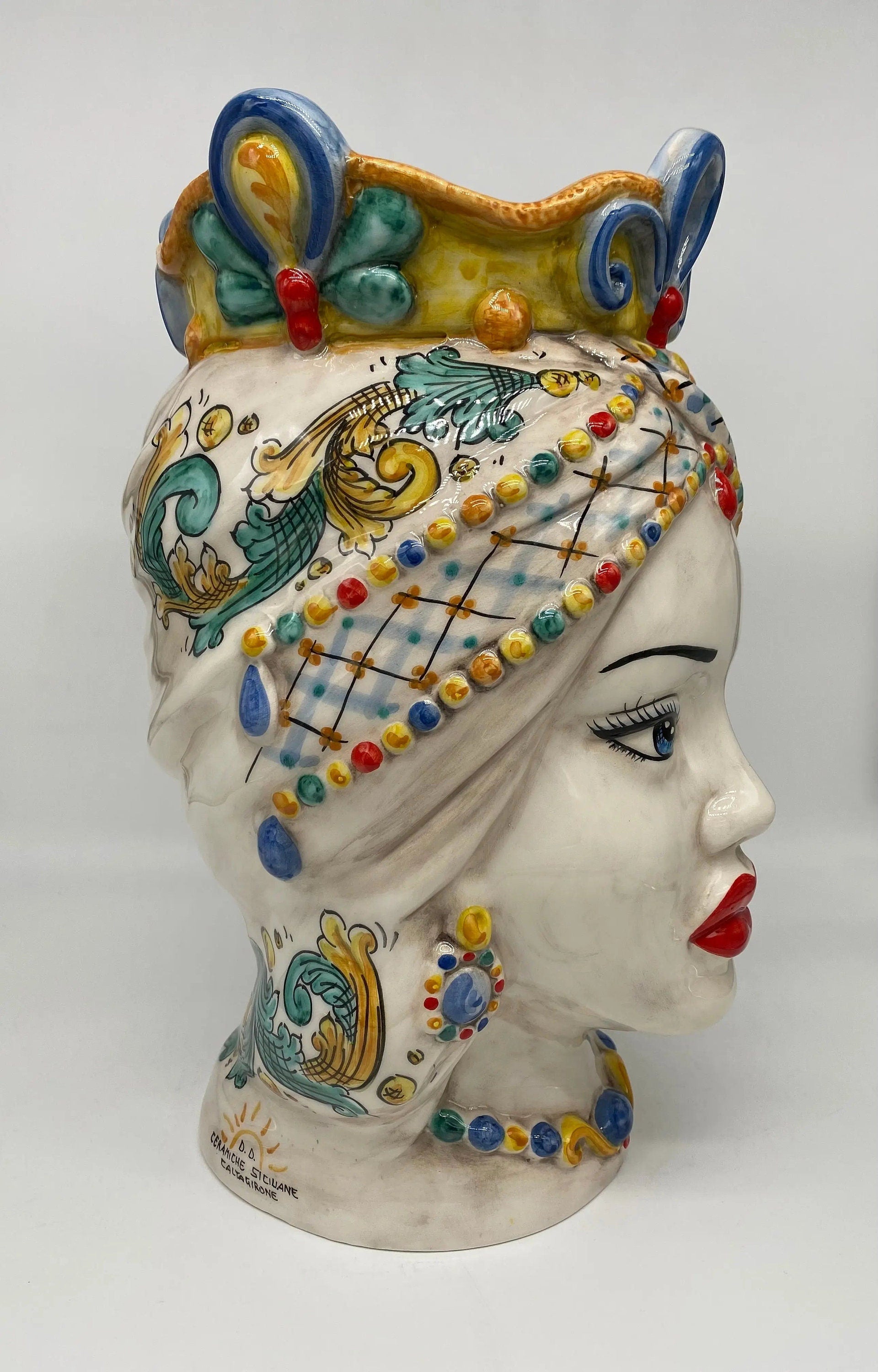 Teste di Moro Saturno Ceramica Caltagirone cm H.37 L.22 Artigianale Decoro Siciliano DD CERAMICHE SICILIANE