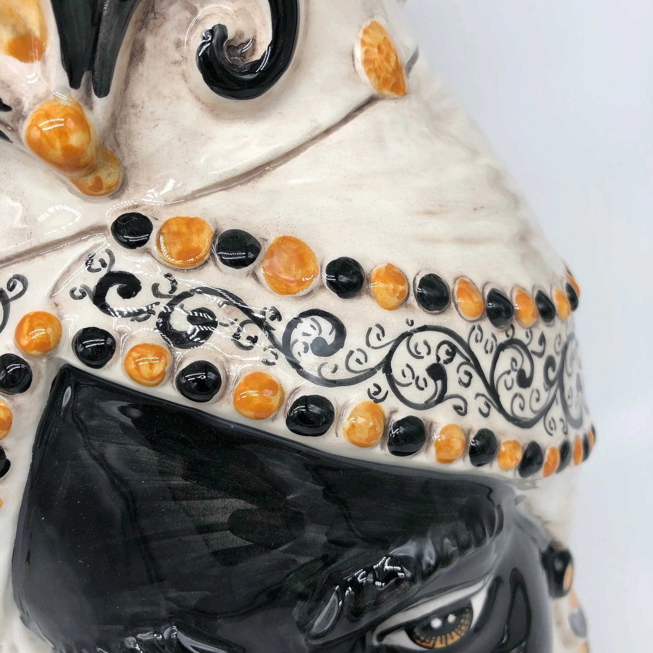 Teste di Moro Saturno Ceramica Caltagirone cm H.37 L.22 Artigianale Barocco Ocra Nero DD CERAMICHE SICILIANE