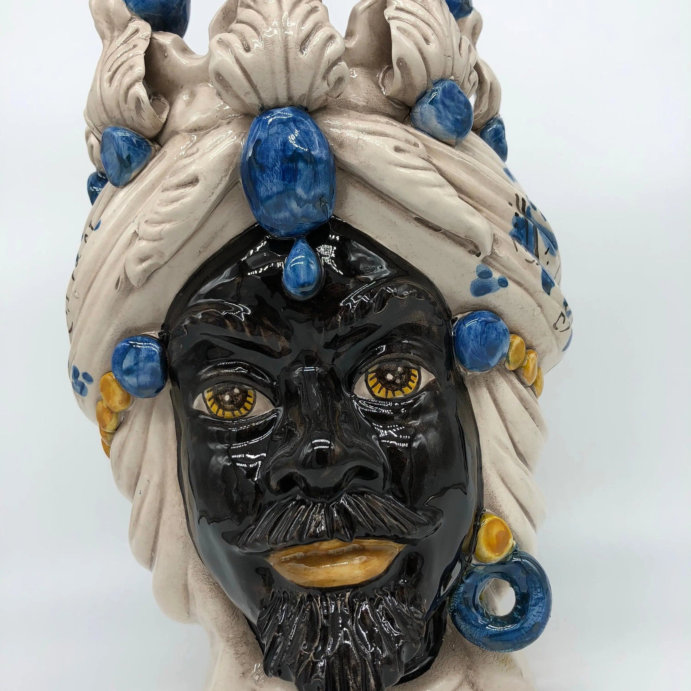 Teste di Moro Seicento Ceramica Caltagirone cm H.30 L.20 Artigianale Blu DD CERAMICHE SICILIANE