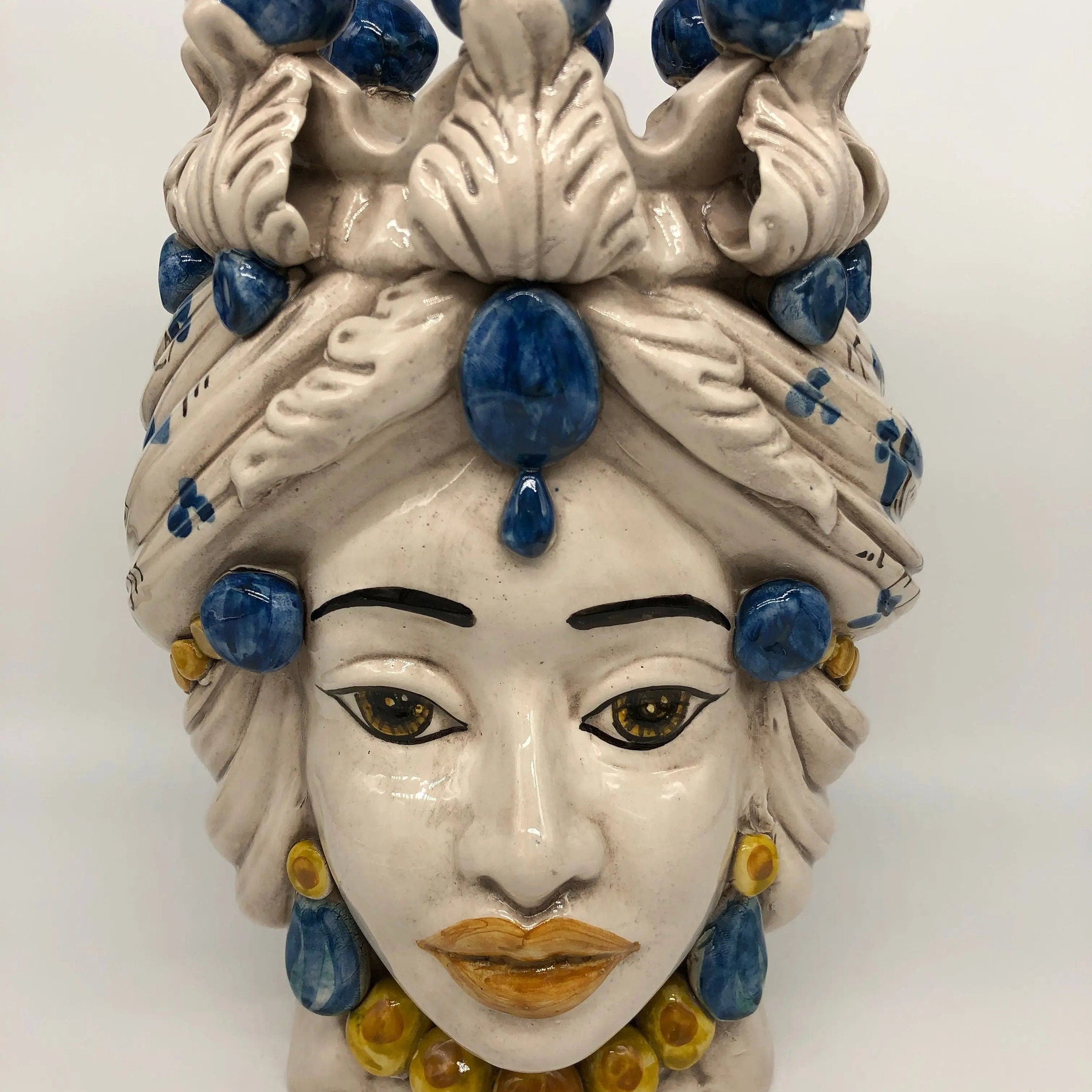 Teste di Moro Seicento Ceramica Caltagirone cm H.30 L.20 Artigianale Blu DD CERAMICHE SICILIANE