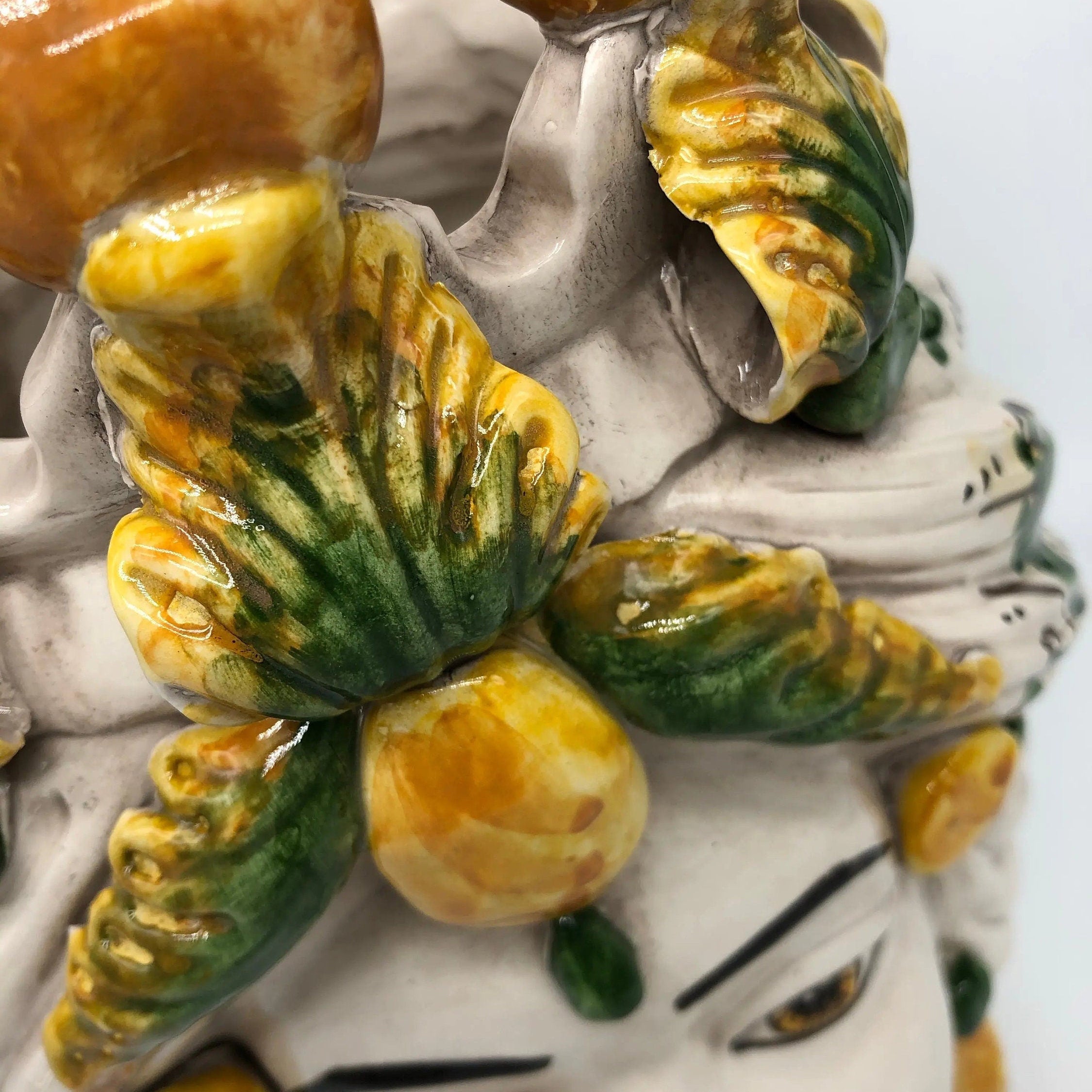 Teste di Moro Seicento Ceramica Caltagirone cm H.30 L.20 Artigianale Verde Giallo DD CERAMICHE SICILIANE