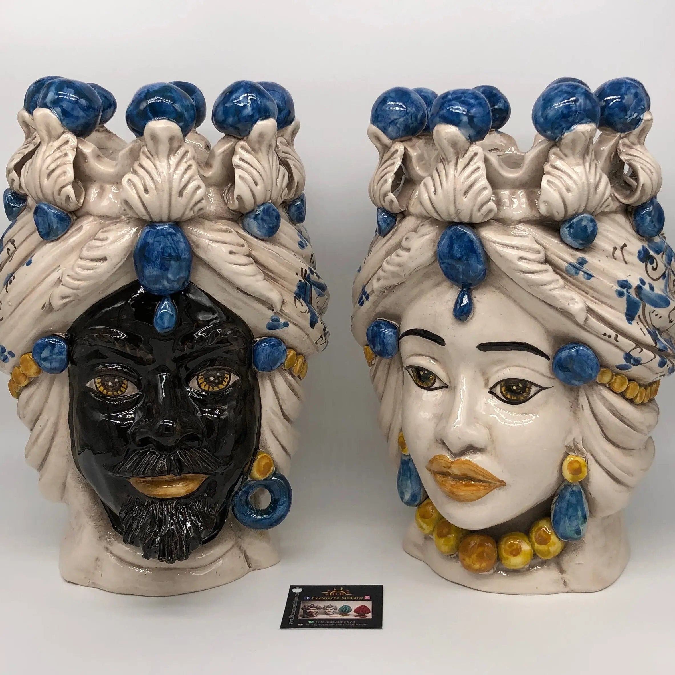 Teste di Moro Seicento Ceramica Caltagirone cm H.30 L.20 Artigianale Blu DD CERAMICHE SICILIANE