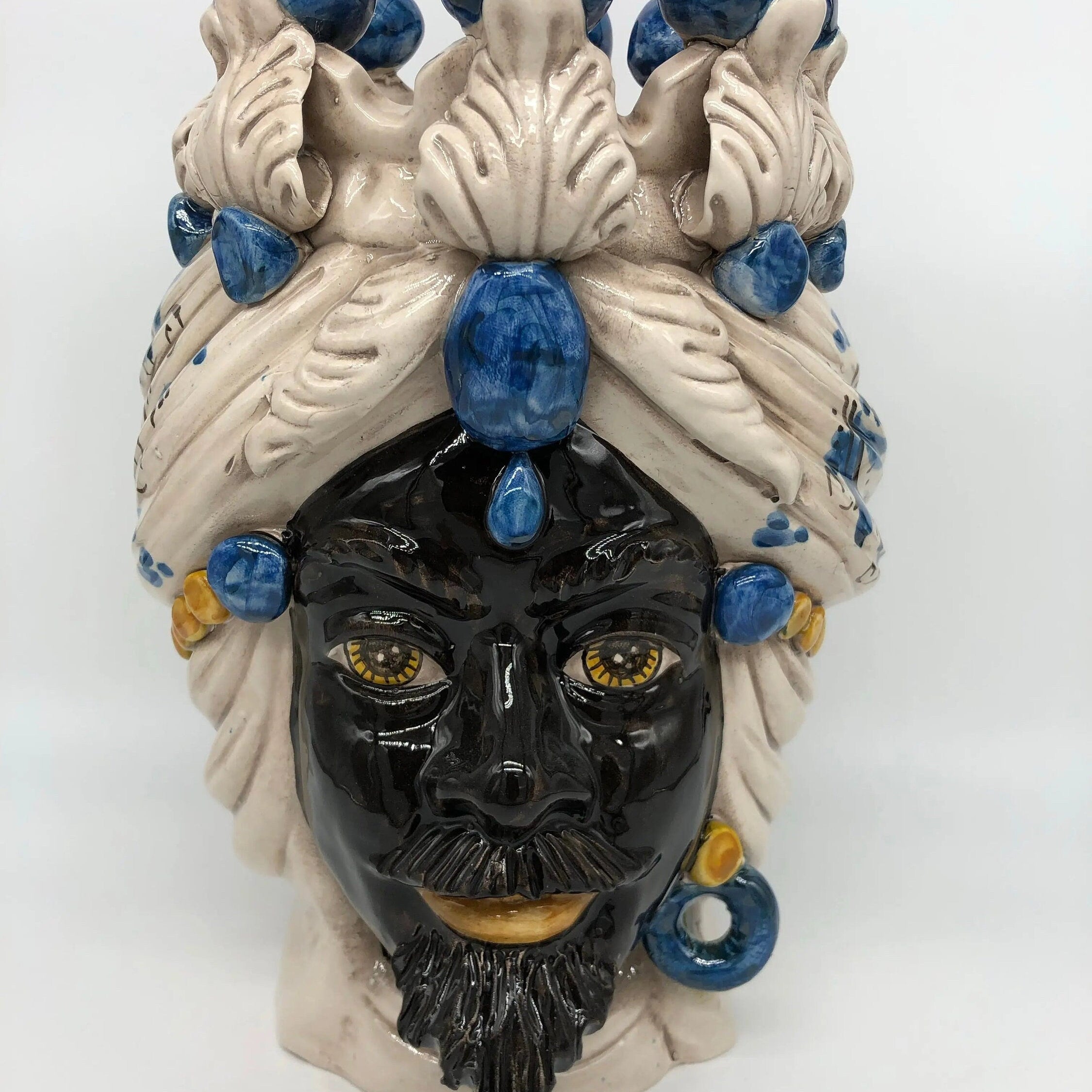 Teste di Moro Seicento Ceramica Caltagirone cm H.30 L.20 Artigianale Blu DD CERAMICHE SICILIANE