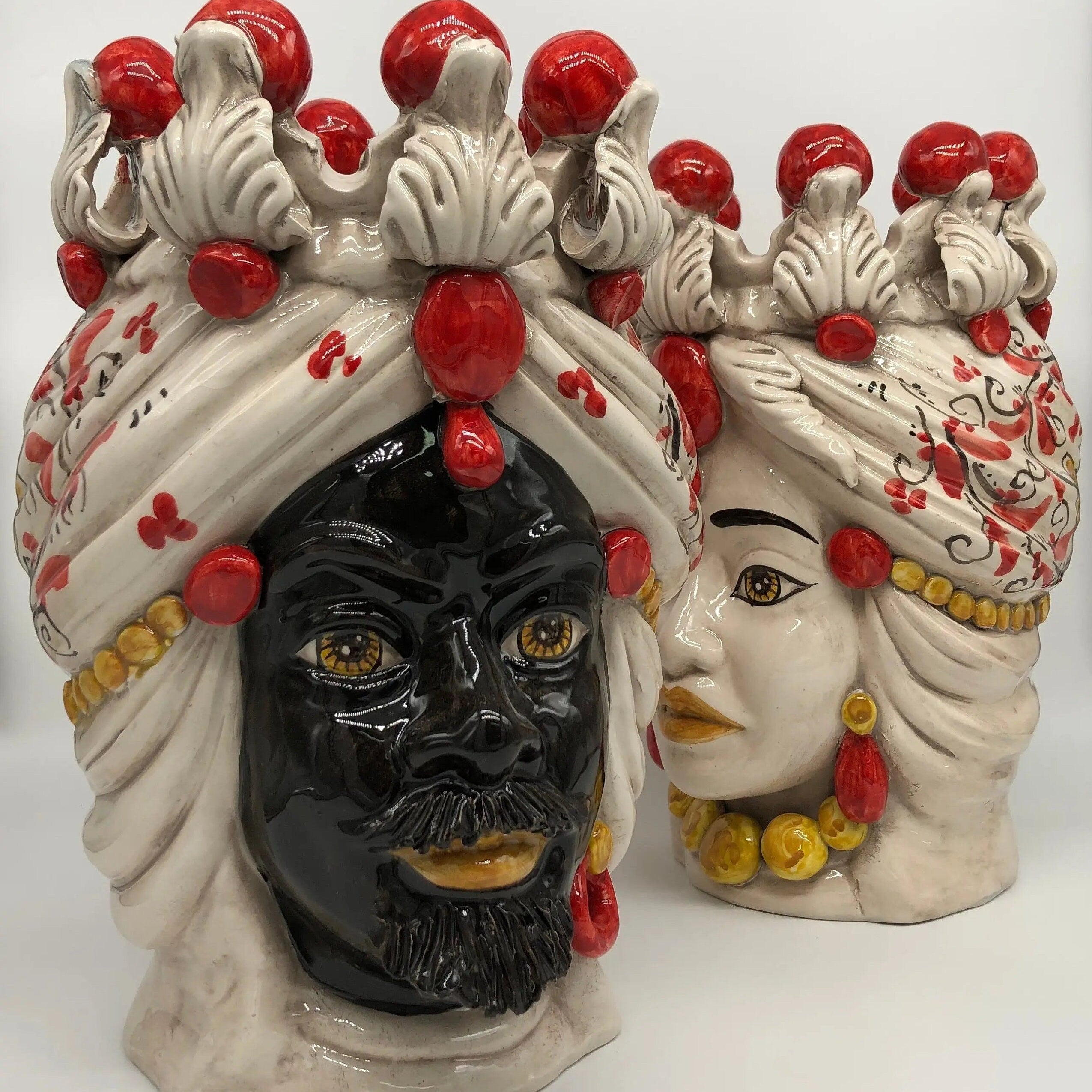 Teste di Moro Seicento Ceramica Caltagirone cm H.30 L.20 Artigianale Rosso DD CERAMICHE SICILIANE