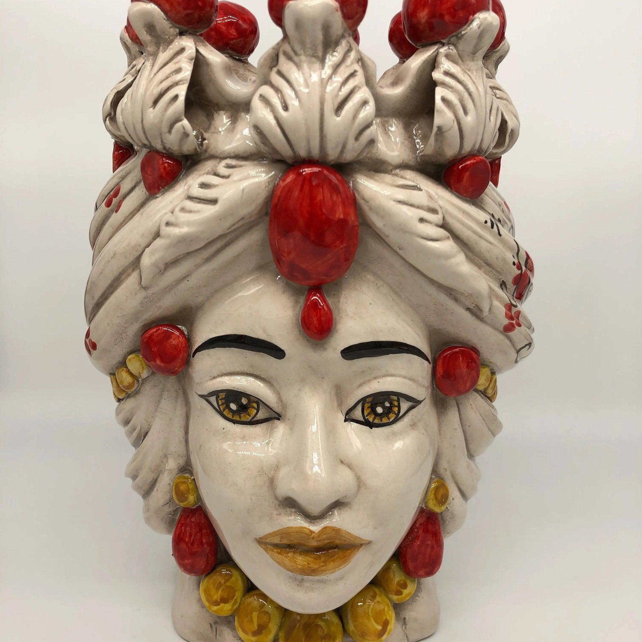 Teste di Moro Seicento Ceramica Caltagirone cm H.30 L.20 Artigianale Rosso DD CERAMICHE SICILIANE