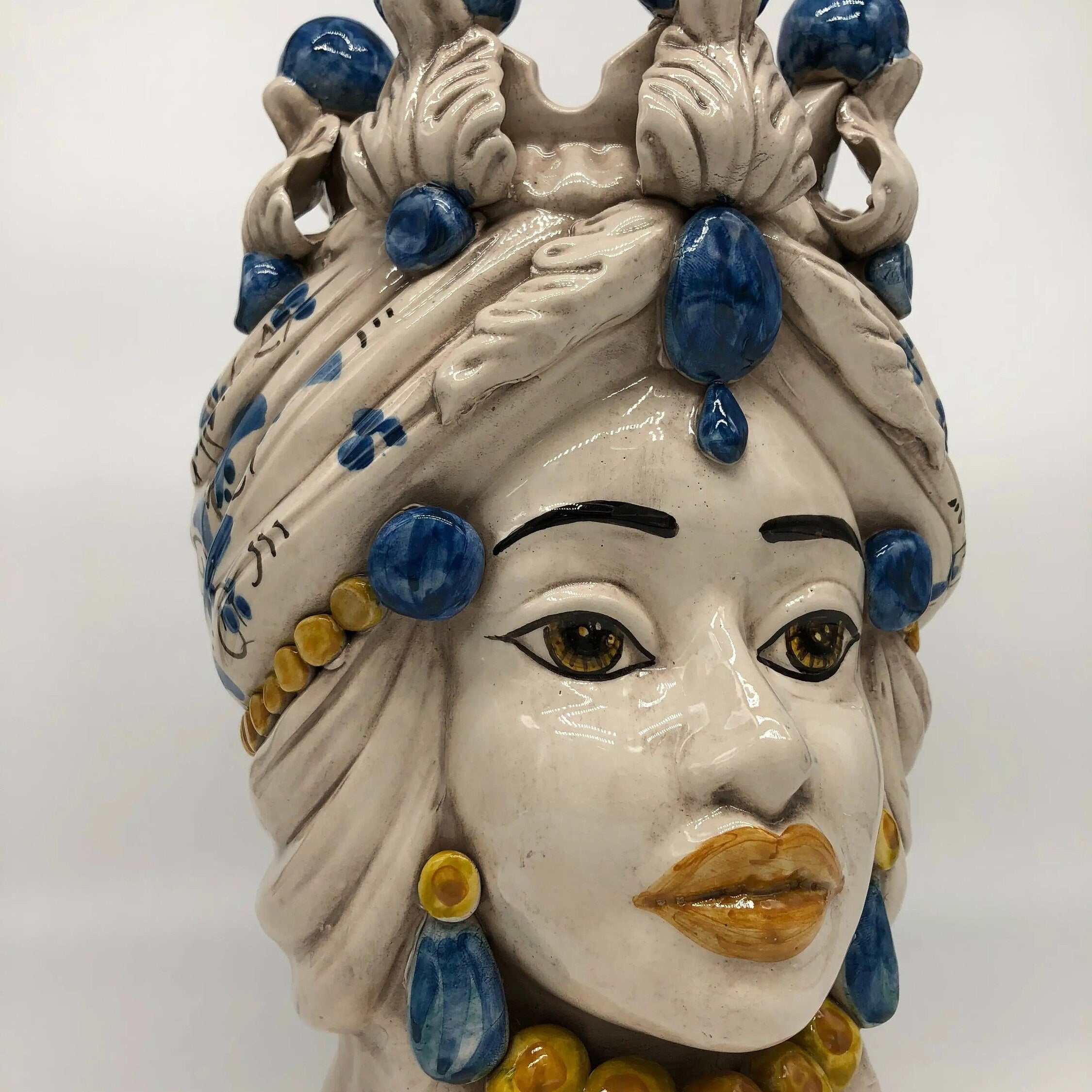 Teste di Moro Seicento Ceramica Caltagirone cm H.30 L.20 Artigianale Blu DD CERAMICHE SICILIANE