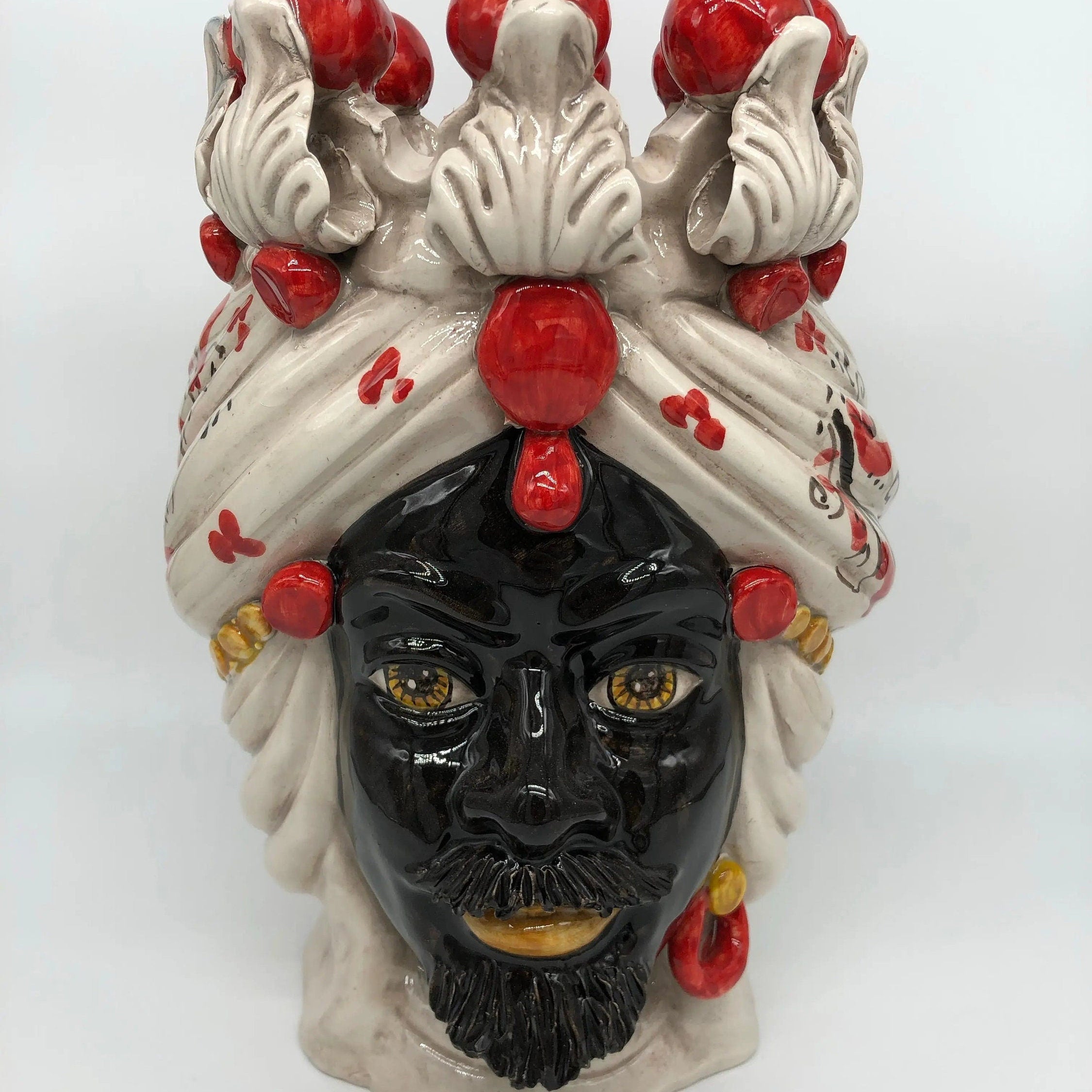 Teste di Moro Seicento Ceramica Caltagirone cm H.30 L.20 Artigianale Rosso DD CERAMICHE SICILIANE