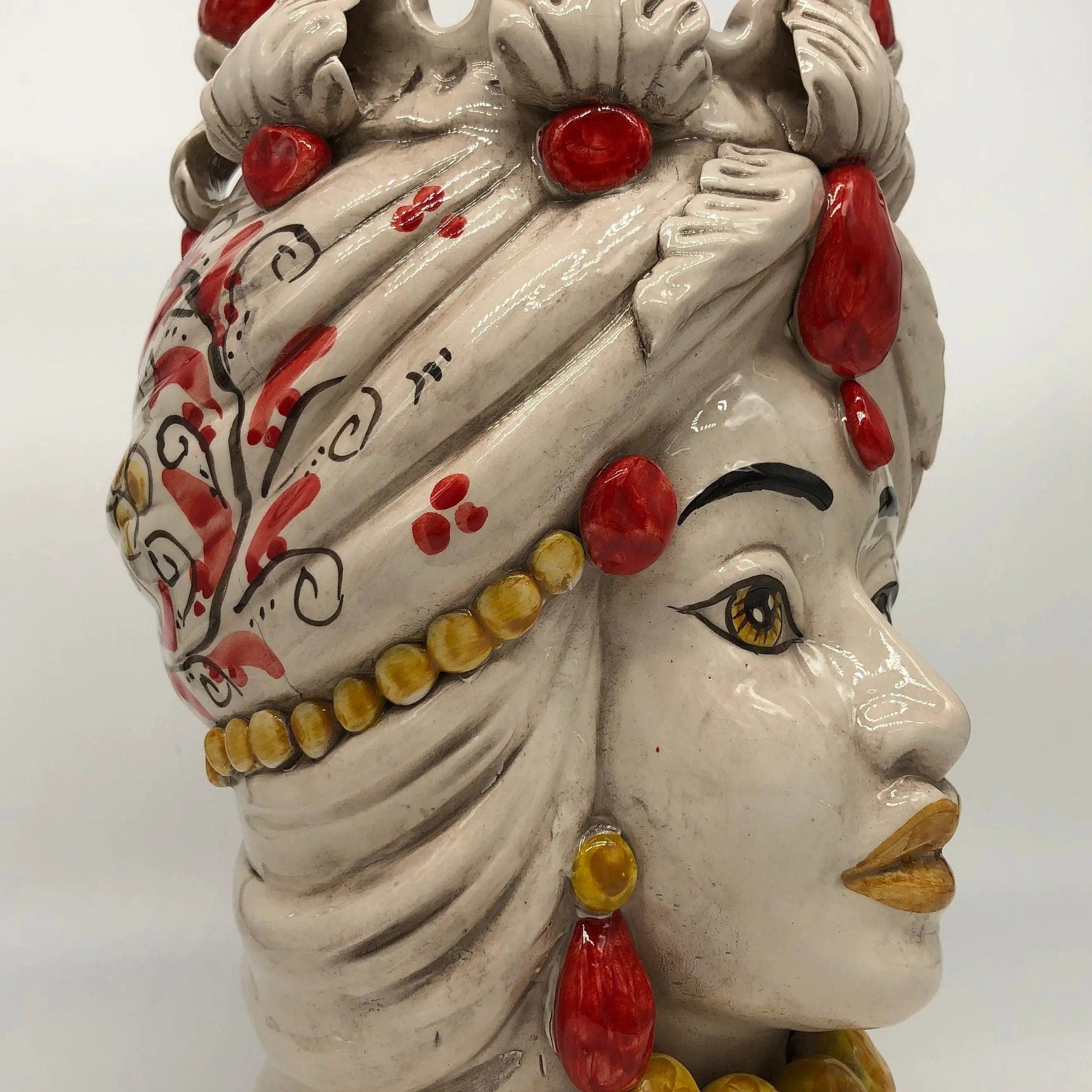 Teste di Moro Seicento Ceramica Caltagirone cm H.30 L.20 Artigianale Rosso DD CERAMICHE SICILIANE