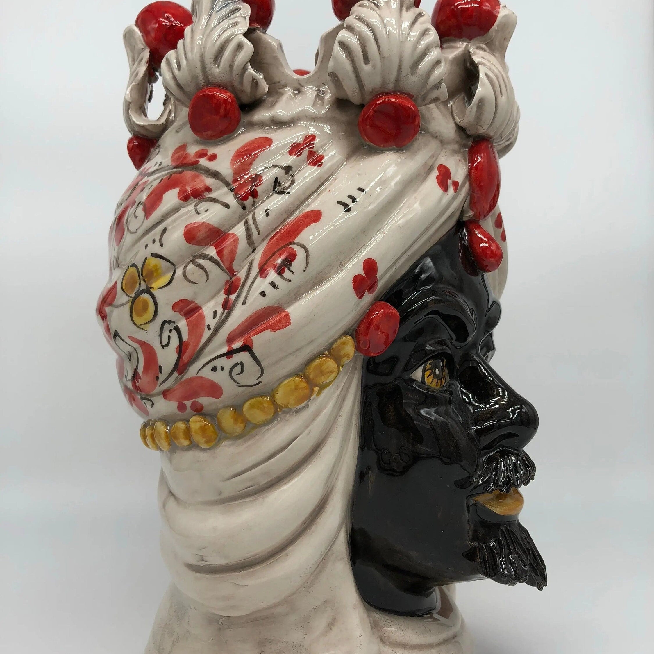 Teste di Moro Seicento Ceramica Caltagirone cm H.30 L.20 Artigianale Rosso DD CERAMICHE SICILIANE