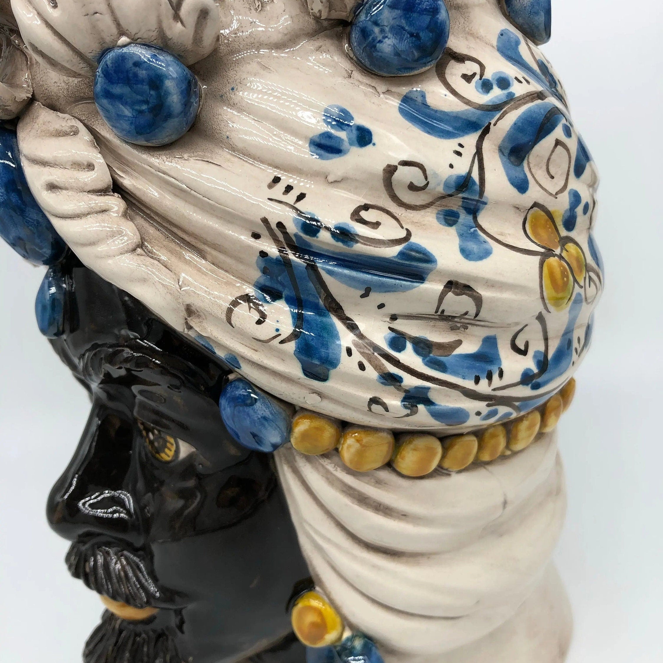 Teste di Moro Seicento Ceramica Caltagirone cm H.30 L.20 Artigianale Blu DD CERAMICHE SICILIANE