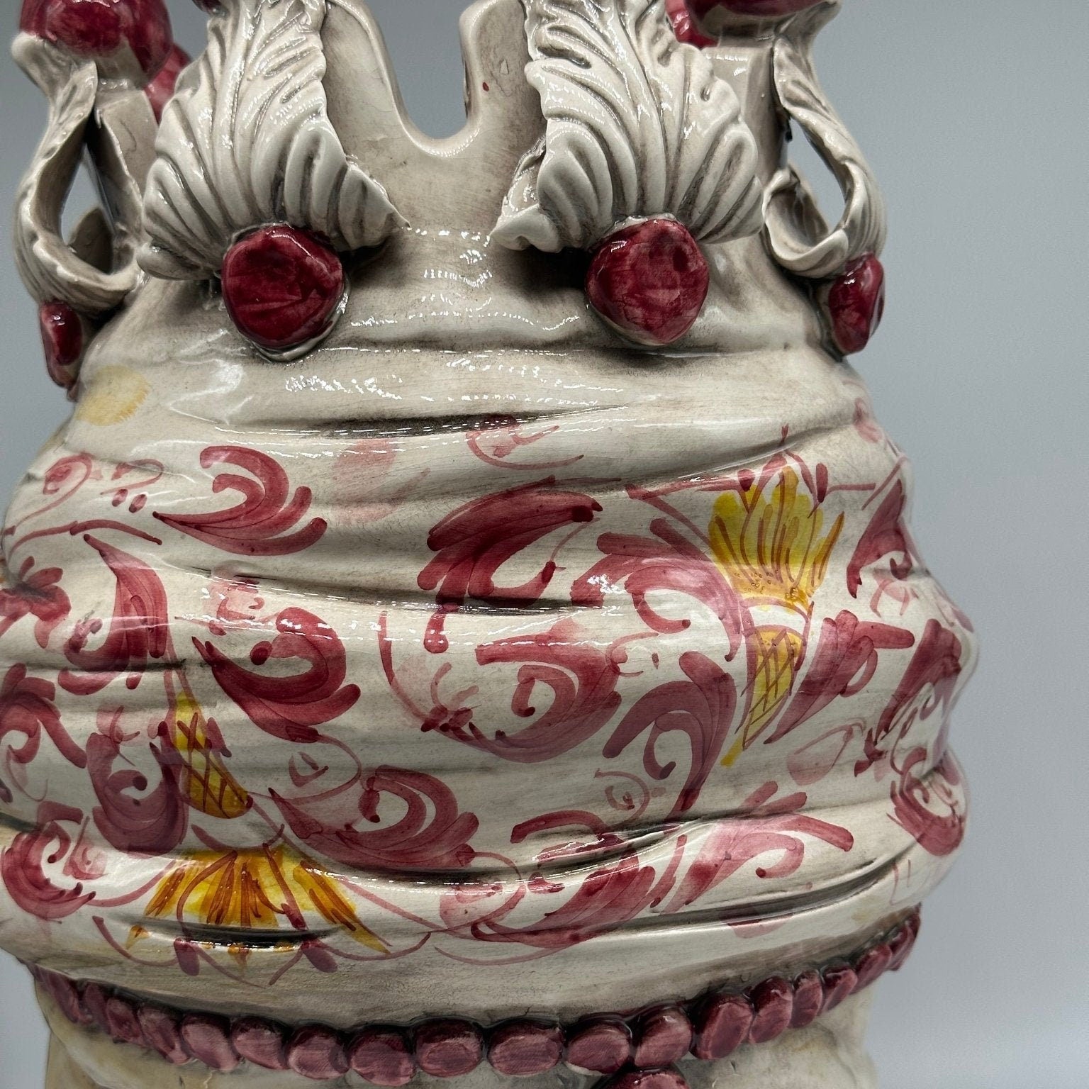 Teste di Moro Seicento Ceramica Caltagirone cm H.40 L.26 Artigianale Bordeaux Giallo - DD CERAMICHE SICILIANE