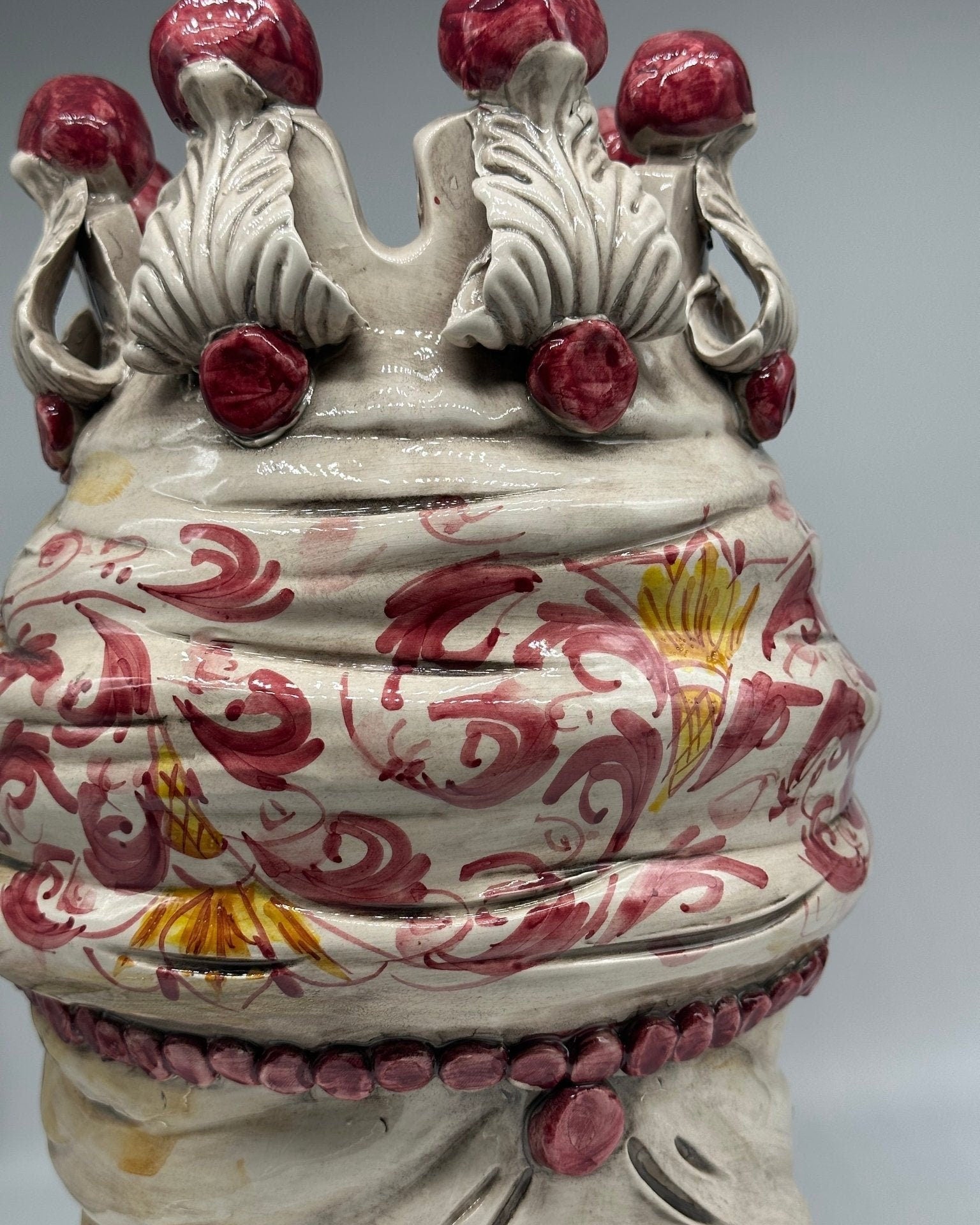 Teste di Moro Seicento Ceramica Caltagirone cm H.40 L.26 Artigianale Bordeaux Giallo - DD CERAMICHE SICILIANE