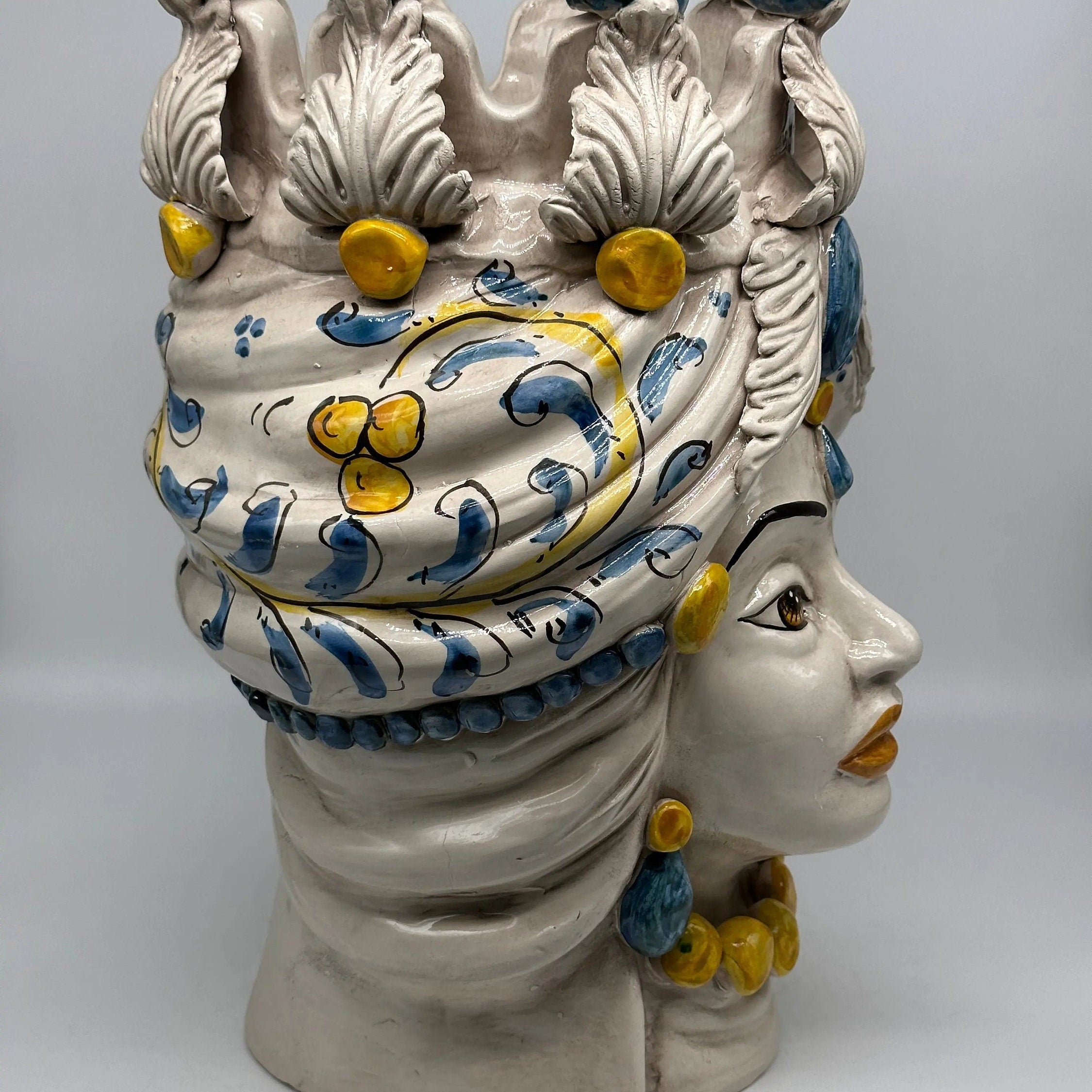 Teste di Moro Seicento Ceramica Caltagirone cm H.40 L.25 Artigianale Blu DD CERAMICHE SICILIANE