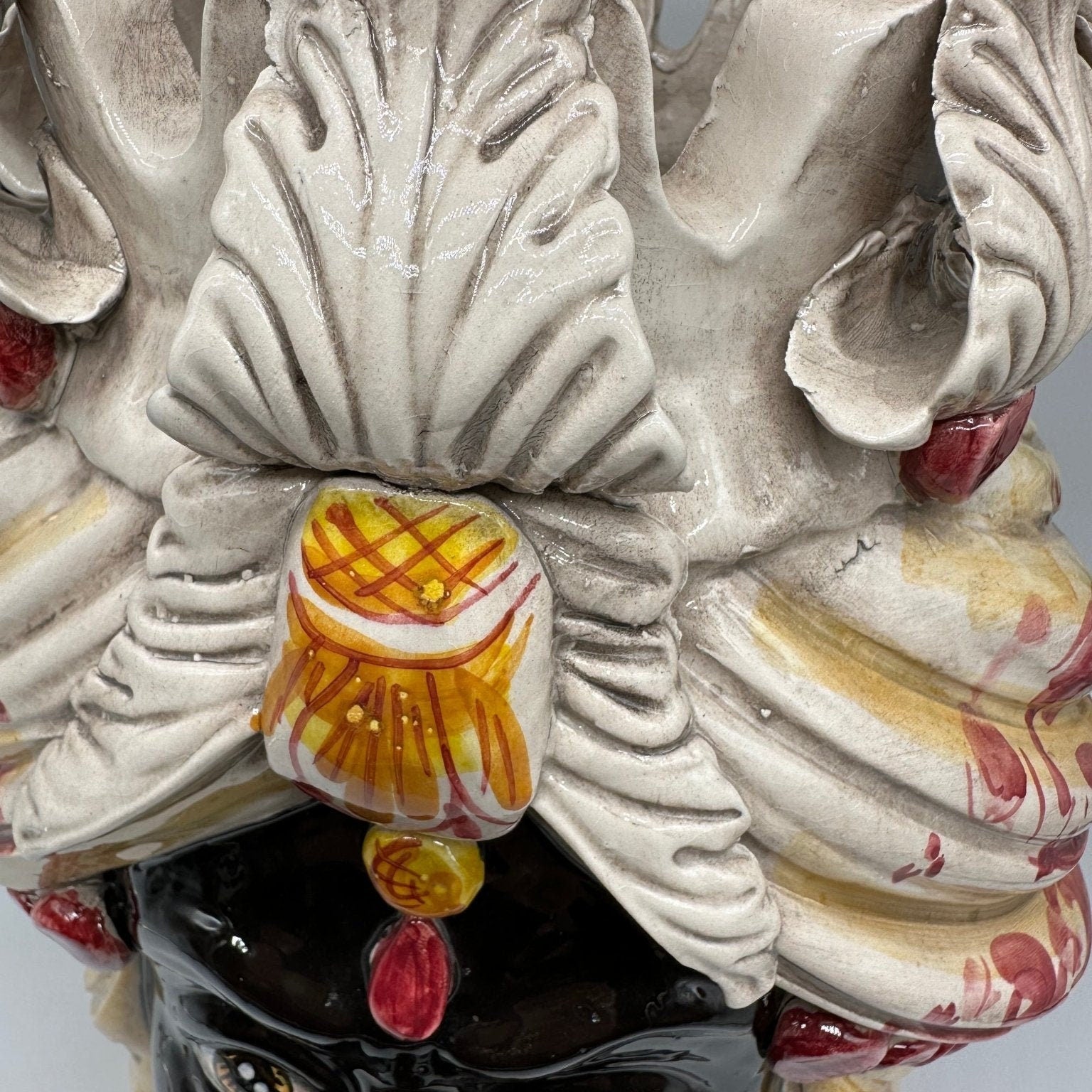 Teste di Moro Seicento Ceramica Caltagirone cm H.40 L.26 Artigianale Bordeaux Giallo - DD CERAMICHE SICILIANE