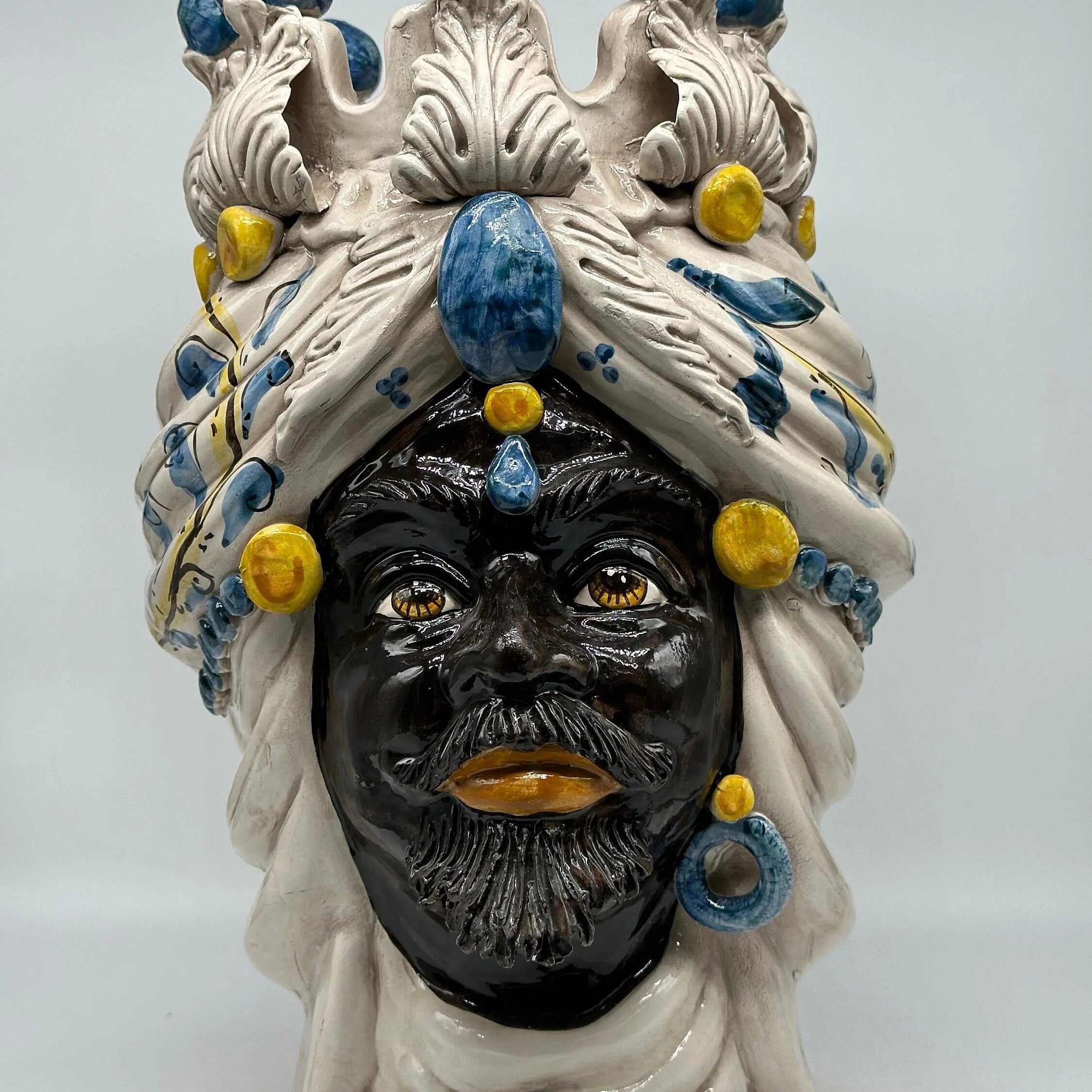 Teste di Moro Seicento Ceramica Caltagirone cm H.40 L.25 Artigianale Blu DD CERAMICHE SICILIANE