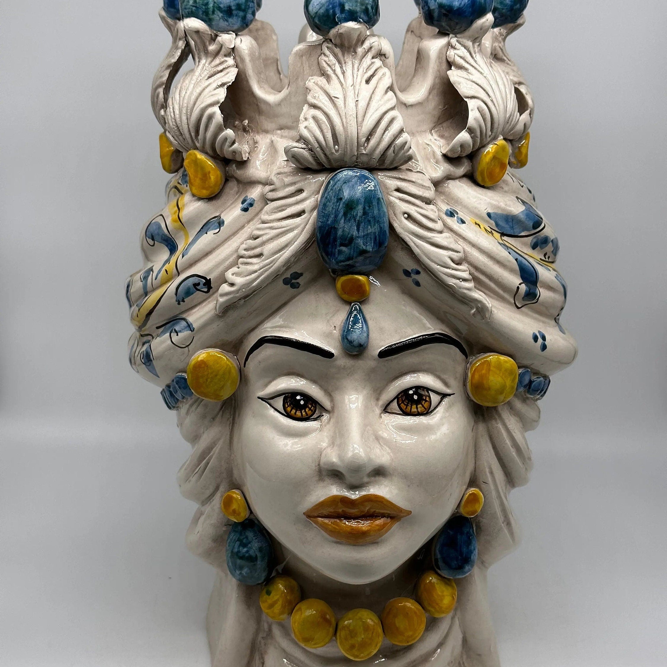 Teste di Moro Seicento Ceramica Caltagirone cm H.40 L.25 Artigianale Blu DD CERAMICHE SICILIANE