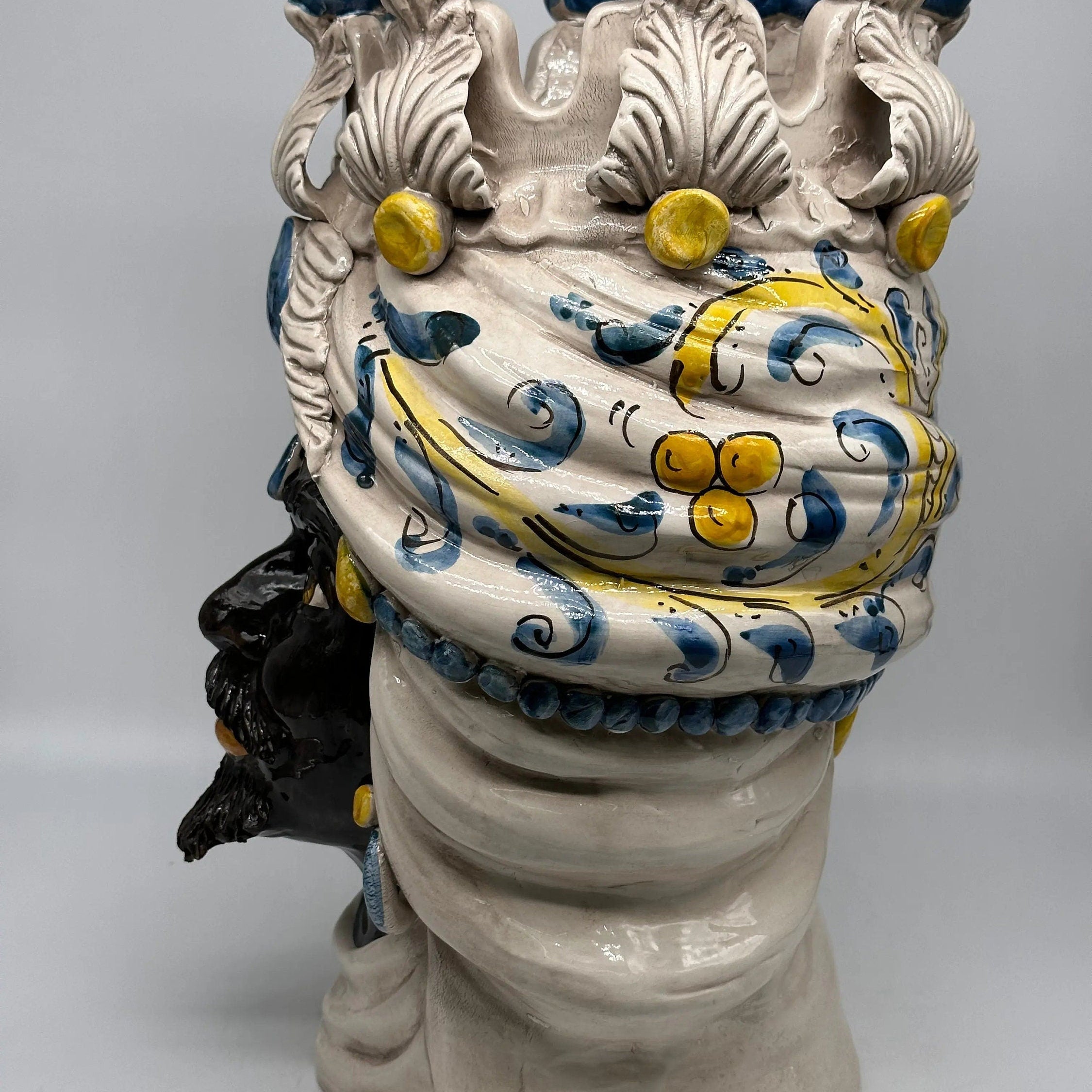 Teste di Moro Seicento Ceramica Caltagirone cm H.40 L.25 Artigianale Blu DD CERAMICHE SICILIANE