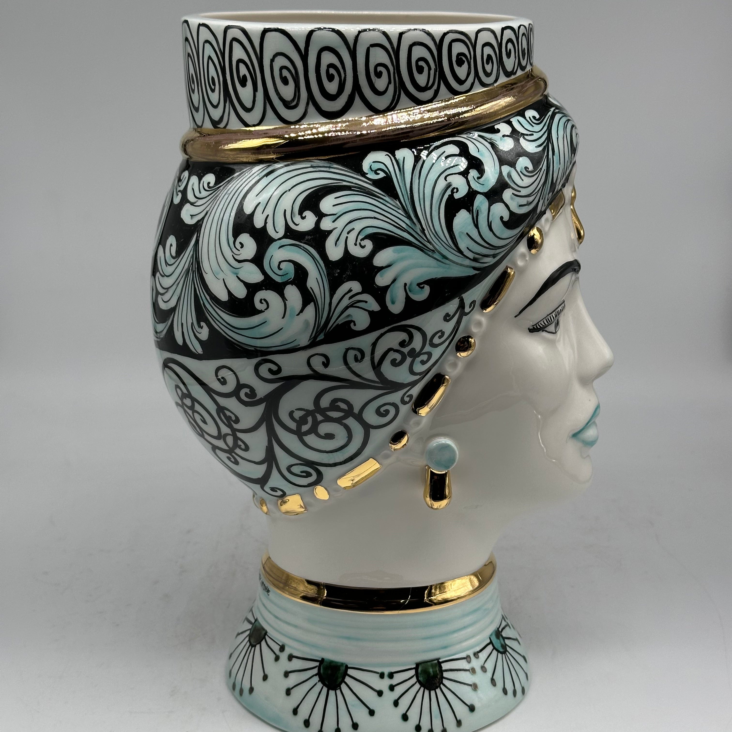 Teste di Moro Token Ceramica Caltagirone cm H.31 L.18 Artigianale Toni Verde Oro V.2