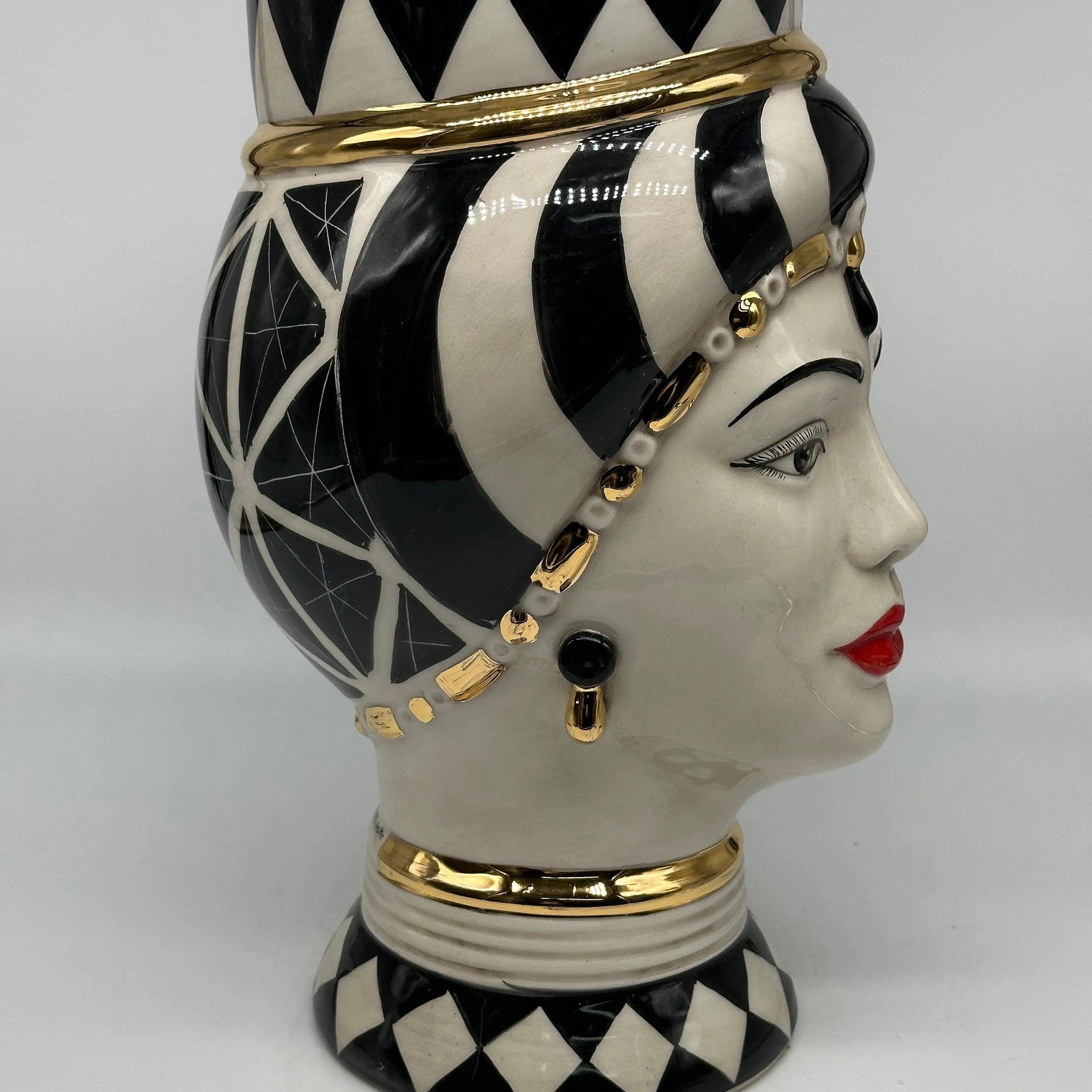 Teste di Moro Token Ceramica Caltagirone cm H.31 L.18 Artigianale Bianco Nero Oro DD CERAMICHE SICILIANE