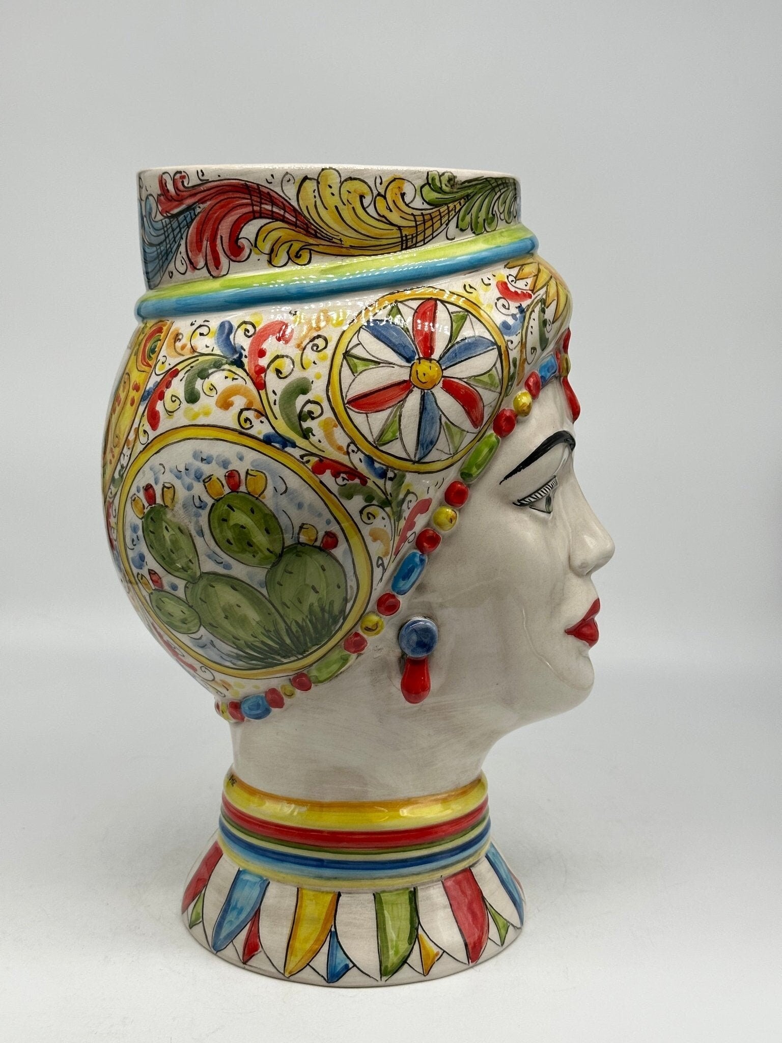 Teste di Moro Token Ceramica Caltagirone cm H.31 L.18 Artigianale Decoro “Carretto” - DD CERAMICHE SICILIANE