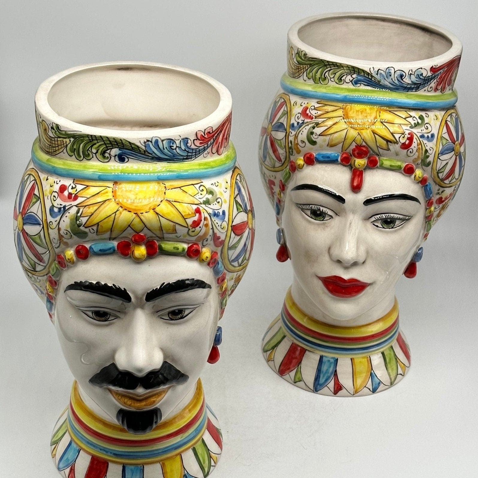 Teste di Moro Token Ceramica Caltagirone cm H.31 L.18 Artigianale Decoro “Carretto” - DD CERAMICHE SICILIANE