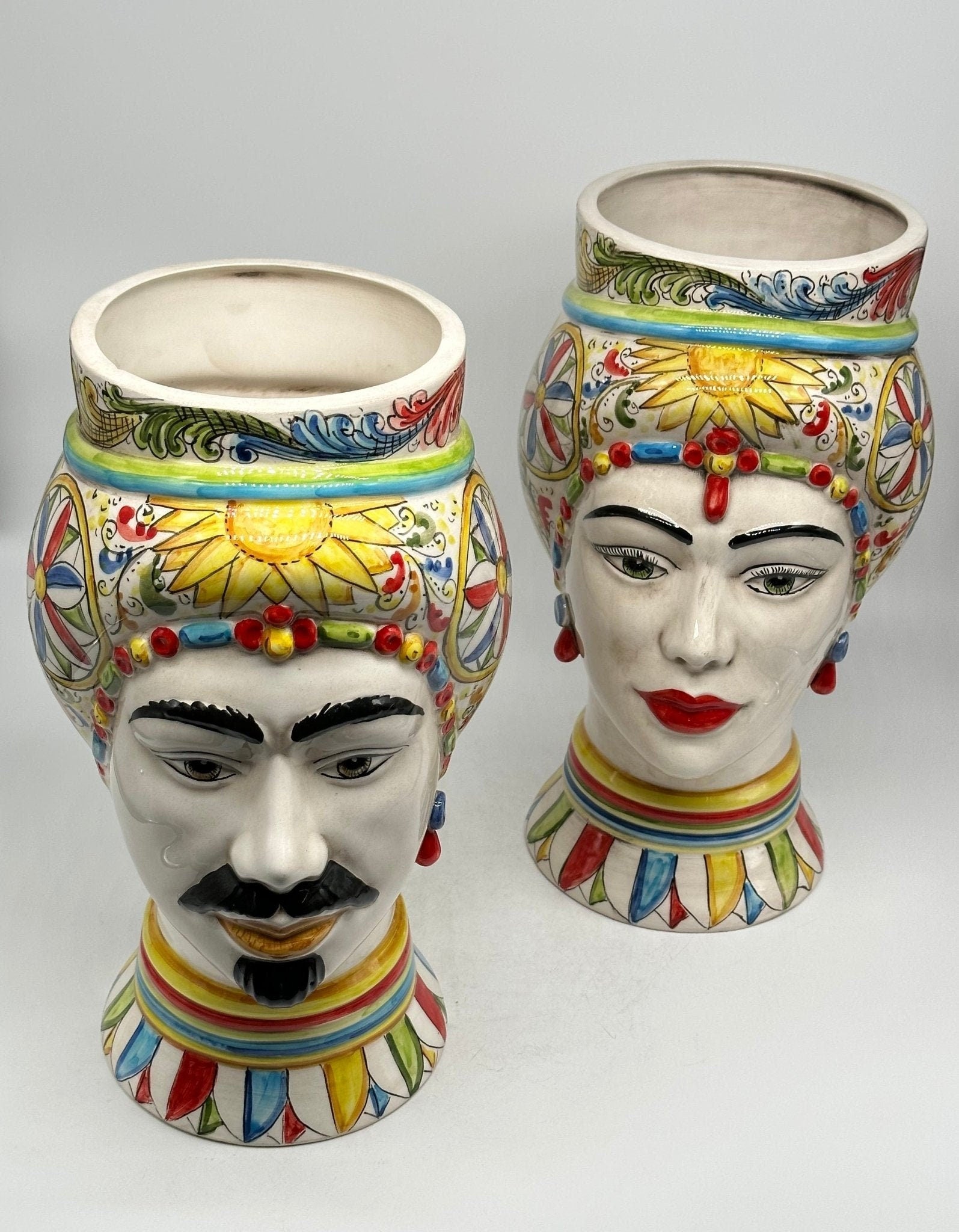 Teste di Moro Token Ceramica Caltagirone cm H.31 L.18 Artigianale Decoro “Carretto” - DD CERAMICHE SICILIANE