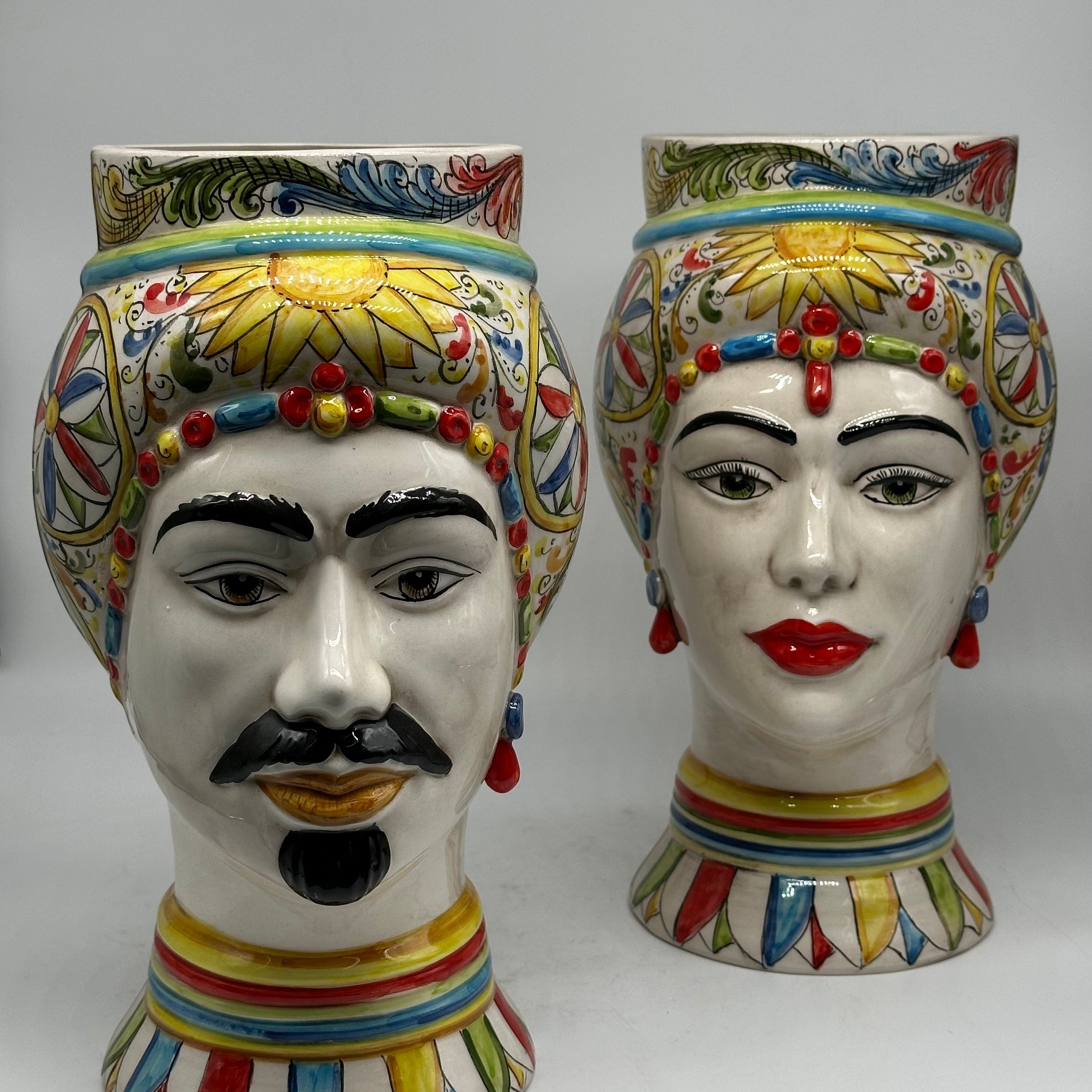 Teste di Moro Token Ceramica Caltagirone cm H.31 L.18 Artigianale Decoro Carretto V.2 - TESTA DI MORO