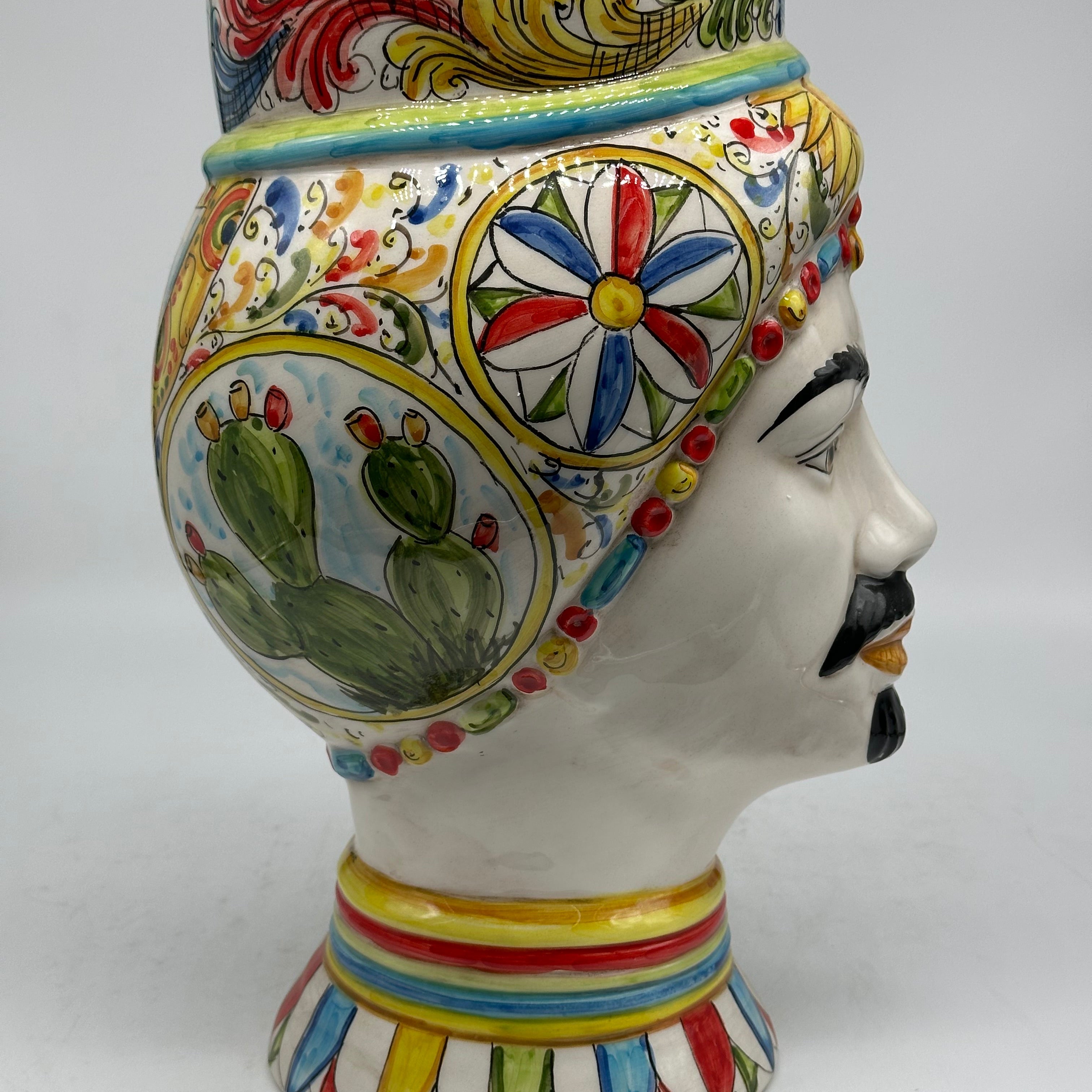 Teste di Moro Token Ceramica Caltagirone cm H.31 L.18 Artigianale Decoro Carretto V.2 - TESTA DI MORO