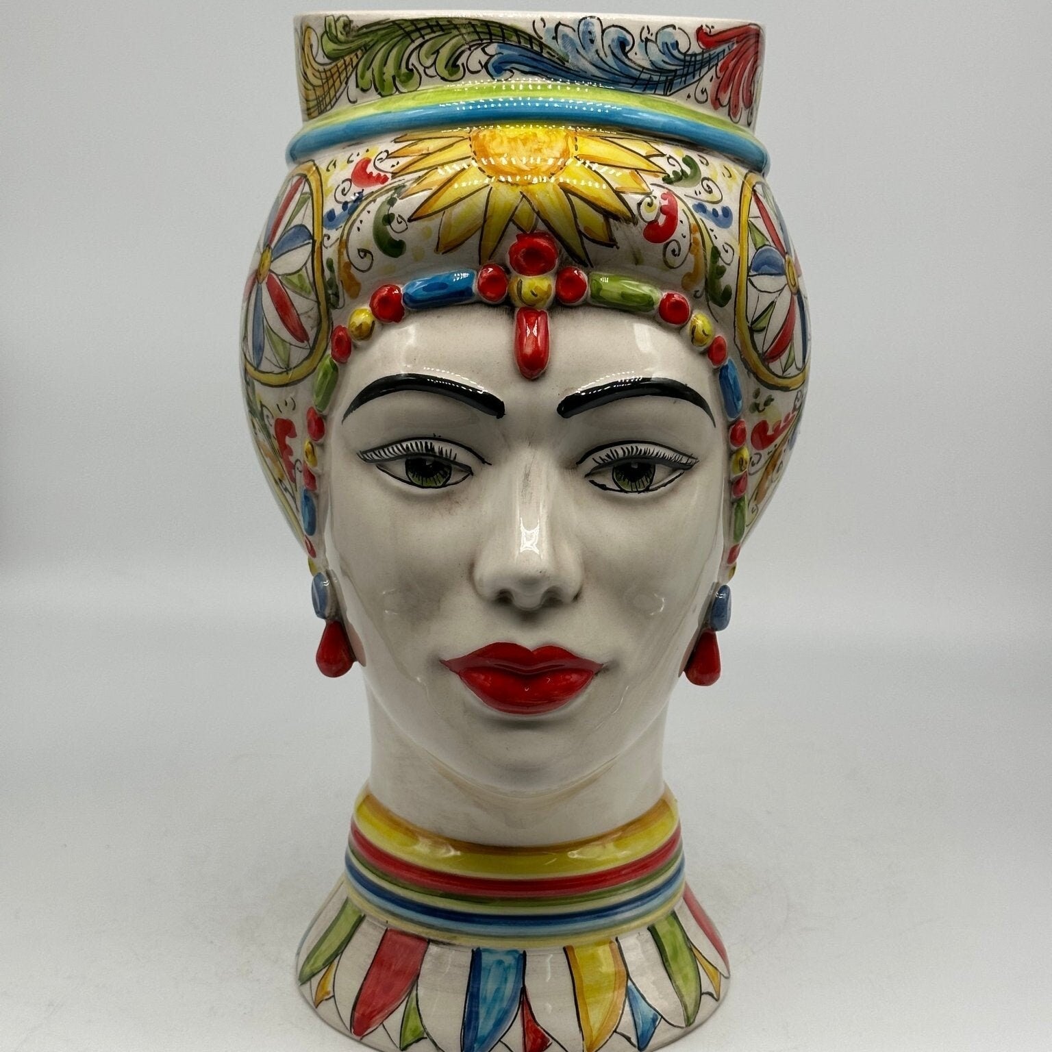 Teste di Moro Token Ceramica Caltagirone cm H.31 L.18 Artigianale Decoro “Carretto” - DD CERAMICHE SICILIANE