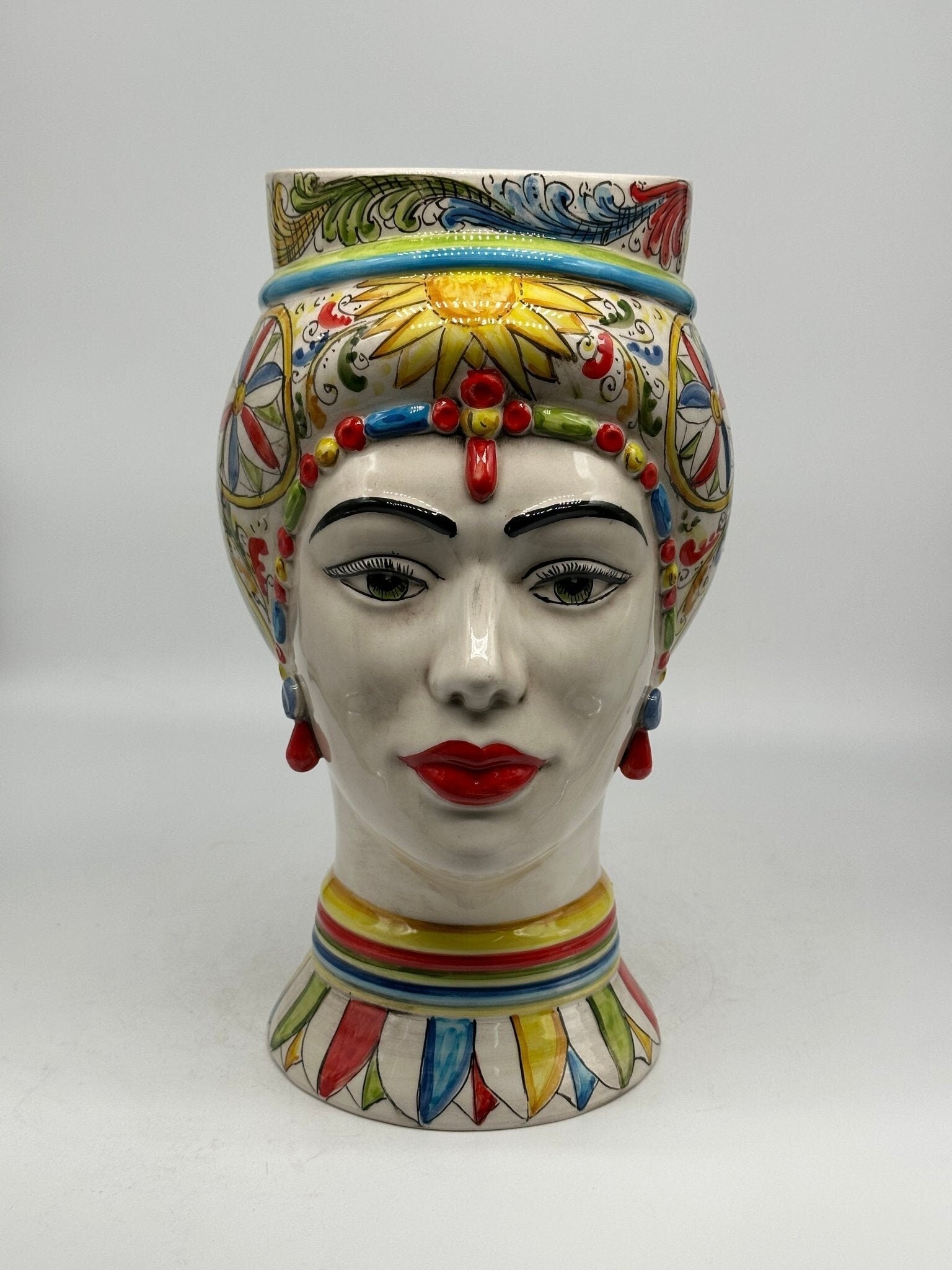 Teste di Moro Token Ceramica Caltagirone cm H.31 L.18 Artigianale Decoro “Carretto” - DD CERAMICHE SICILIANE