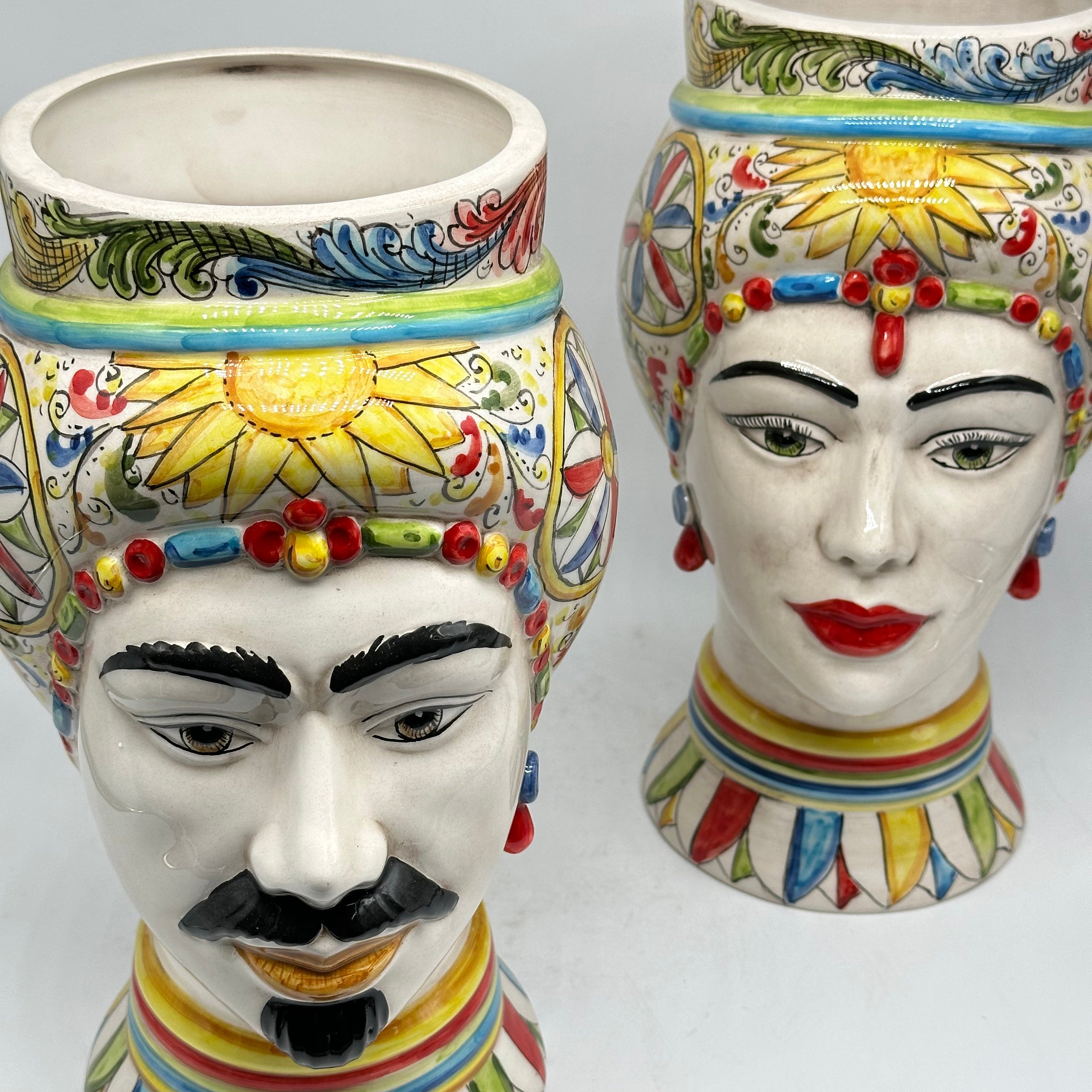 Teste di Moro Token Ceramica Caltagirone cm H.31 L.18 Artigianale Decoro Carretto V.2 - TESTA DI MORO