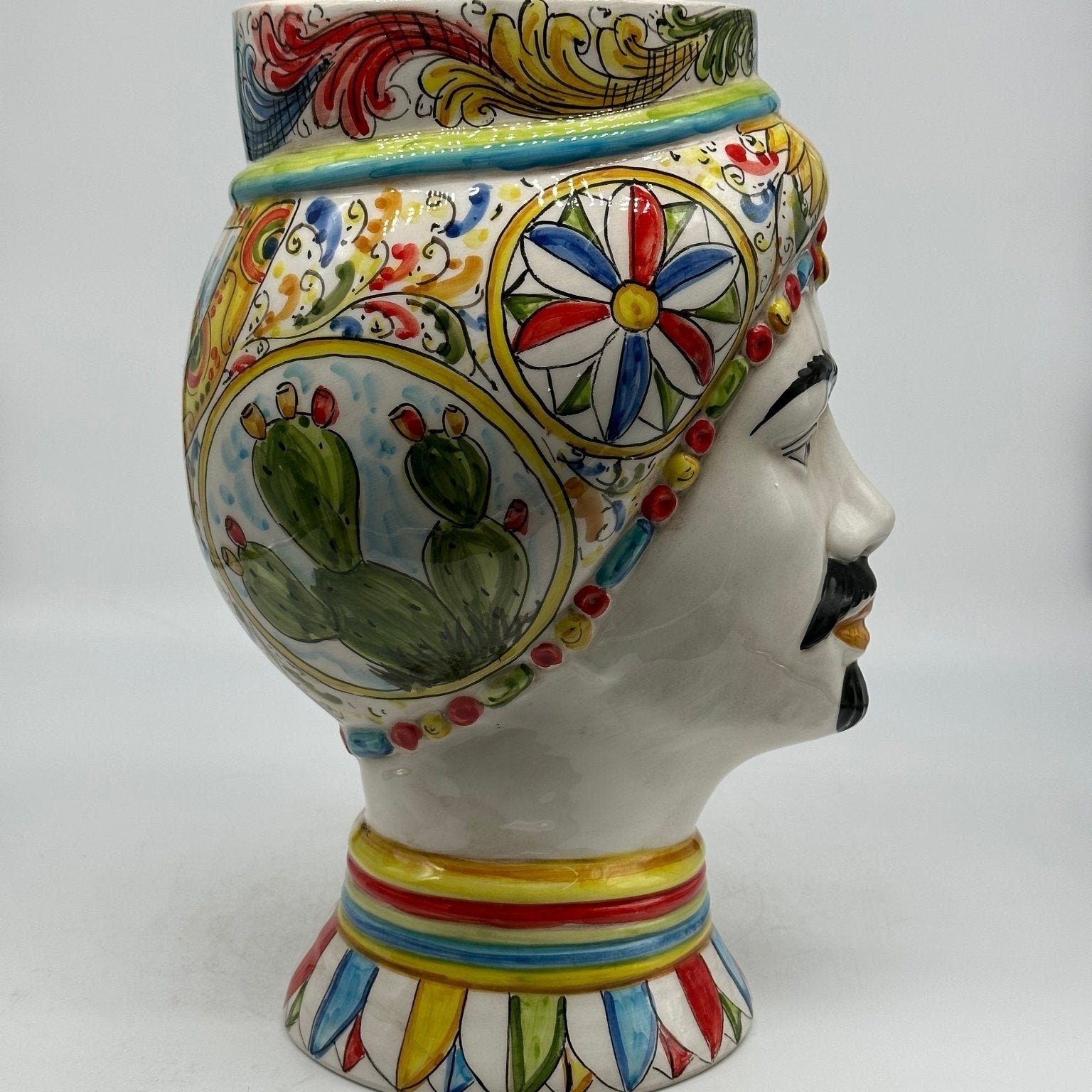 Teste di Moro Token Ceramica Caltagirone cm H.31 L.18 Artigianale Decoro “Carretto” - DD CERAMICHE SICILIANE