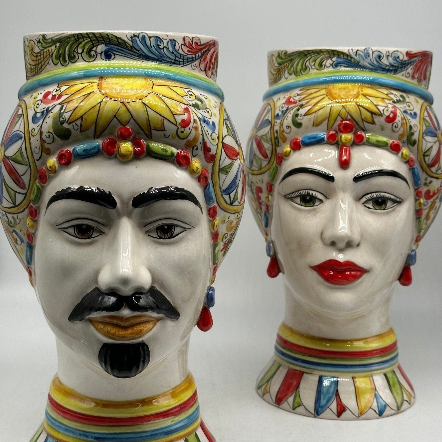 Teste di Moro Token Ceramica Caltagirone cm H.31 L.18 Artigianale Decoro “Carretto” - DD CERAMICHE SICILIANE